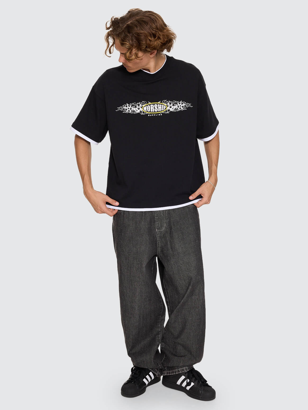 Tropic Reign Box Crop Layer Tee - Black XS