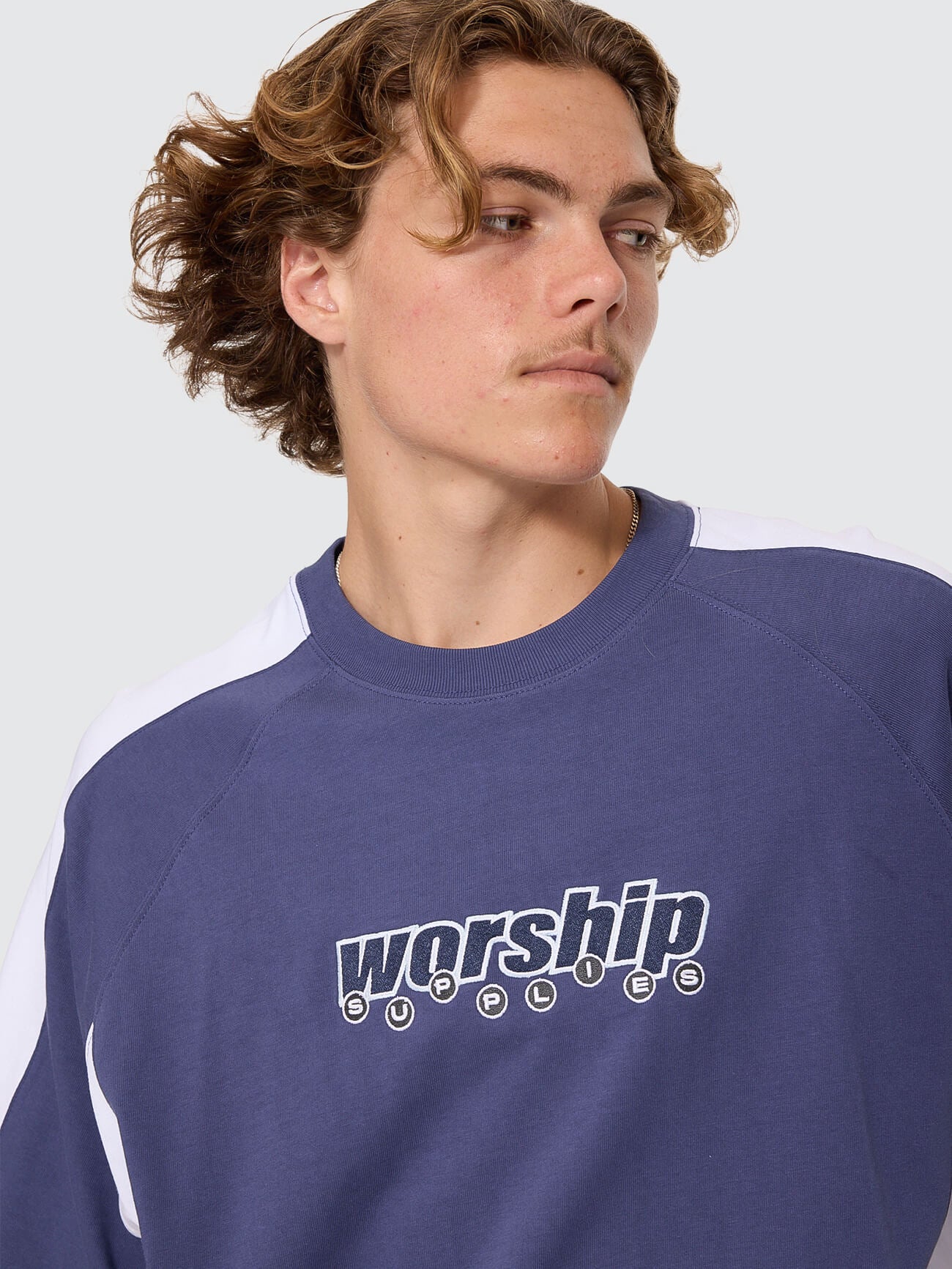 Line Stepper Box Crop Raglan Tee - Crown Blue XS
