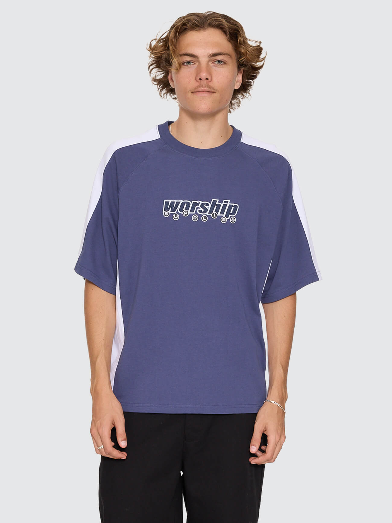 Line Stepper Box Crop Raglan Tee - Crown Blue XS