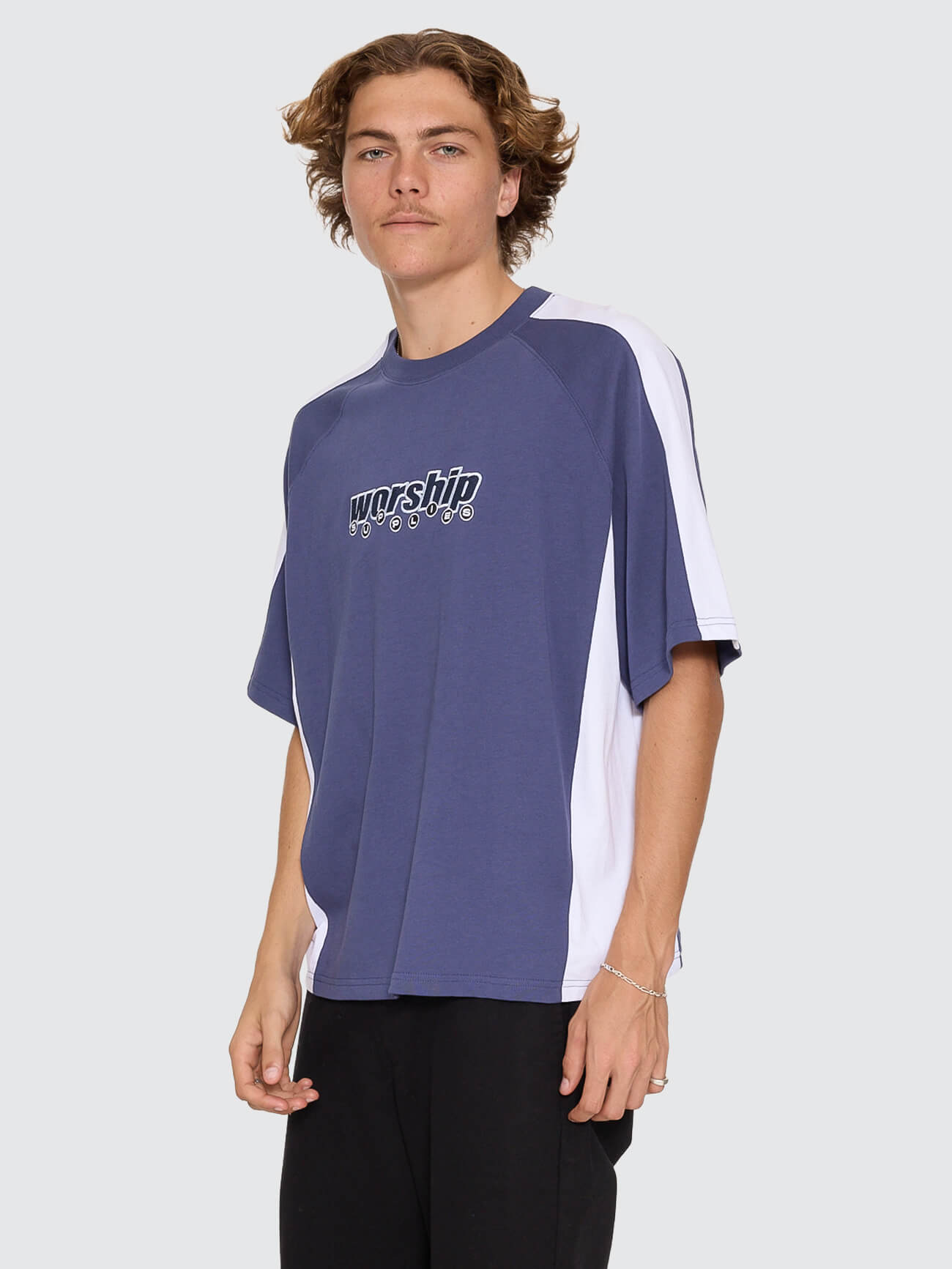 Line Stepper Box Crop Raglan Tee - Crown Blue XS
