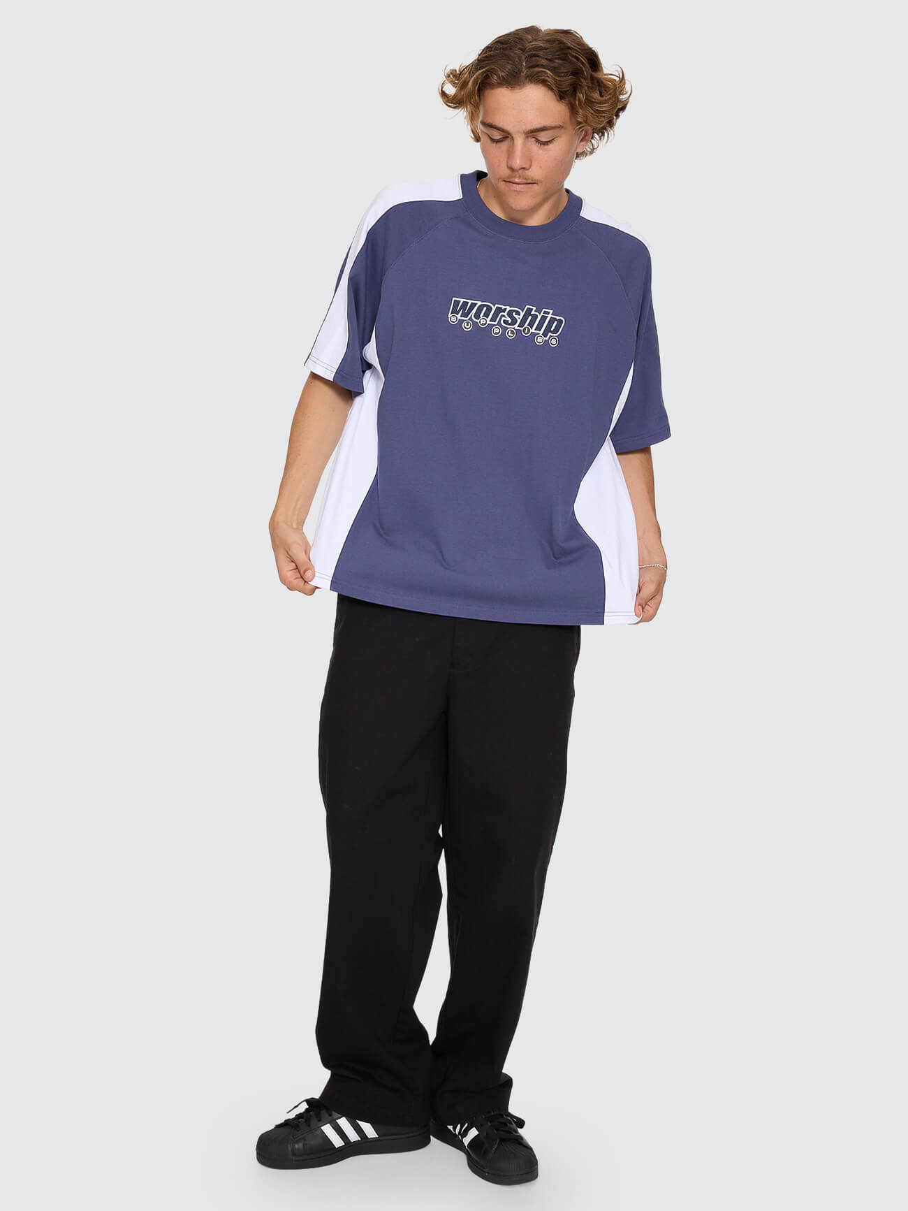 Line Stepper Box Crop Raglan Tee - Crown Blue XS
