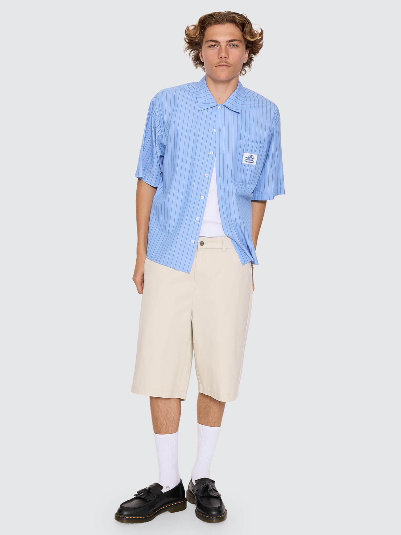 Shadow Cherub Box Crop Short Sleeve Shirt - Dream Blue Stripe XS