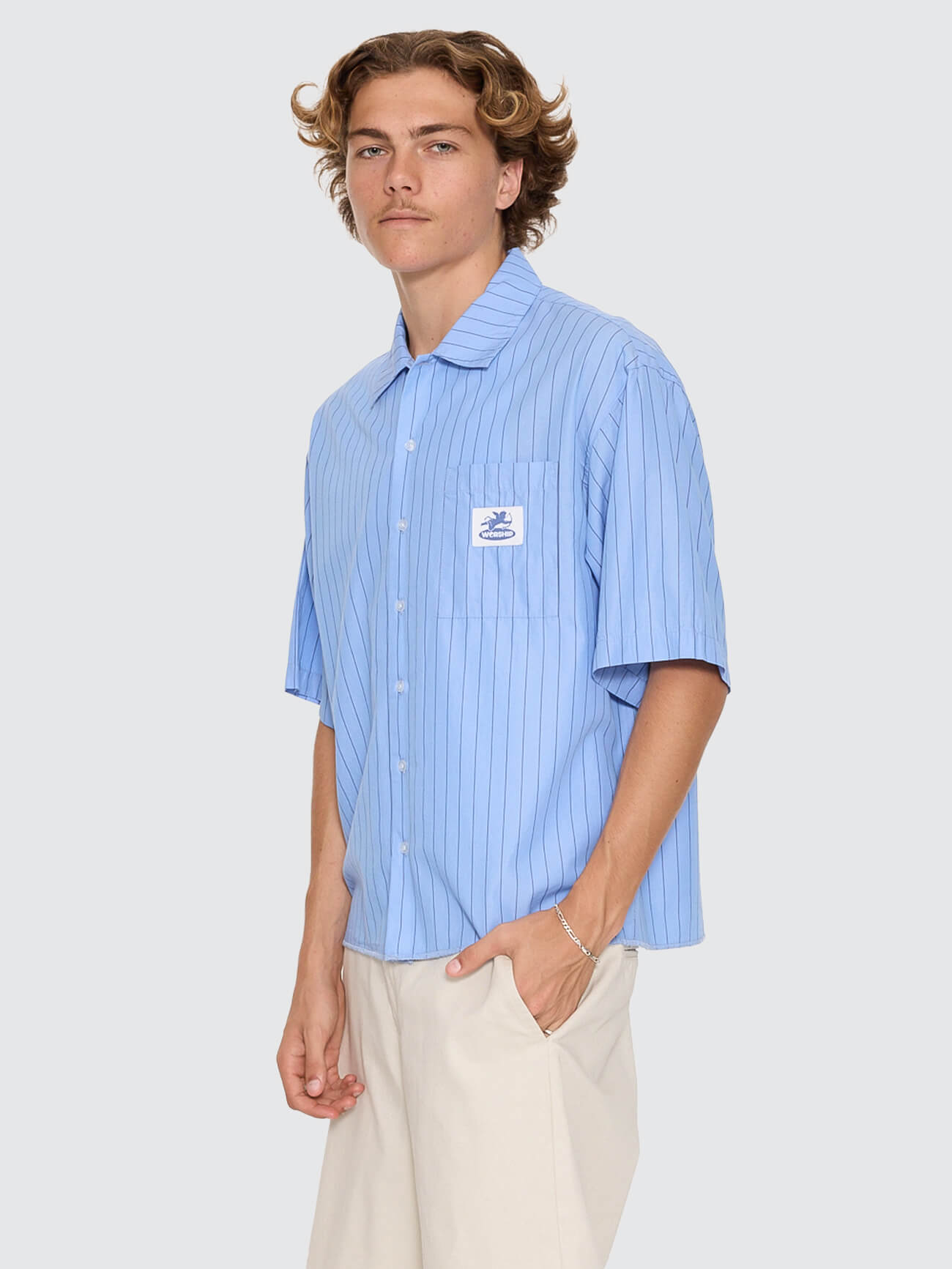 Shadow Cherub Box Crop Short Sleeve Shirt - Dream Blue Stripe XS