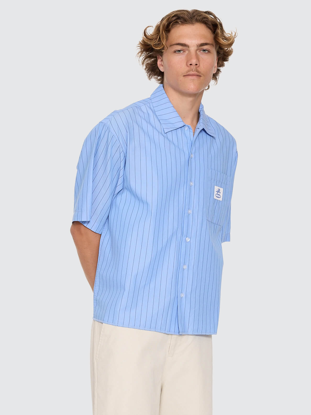Shadow Cherub Box Crop Short Sleeve Shirt - Dream Blue Stripe XS