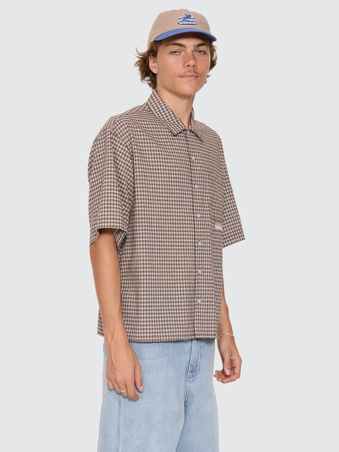 Globo Box Crop Short Sleeve Shirt - Brown XS
