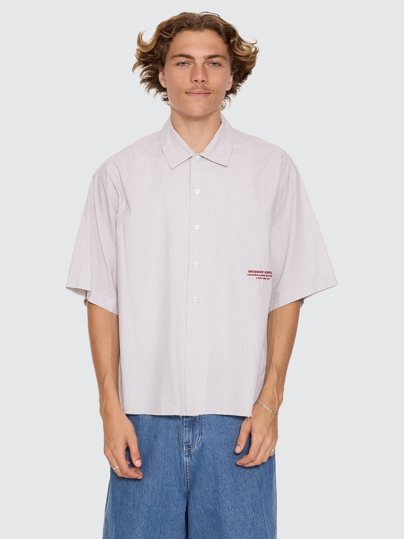 Data Point Box Crop Short Sleeve Shirt - Vapour Grey XS