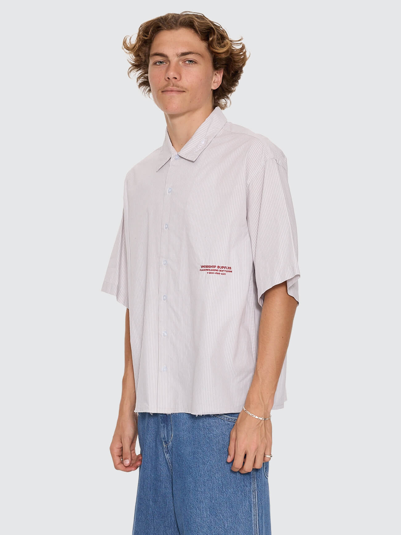 Data Point Box Crop Short Sleeve Shirt - Vapour Grey XS