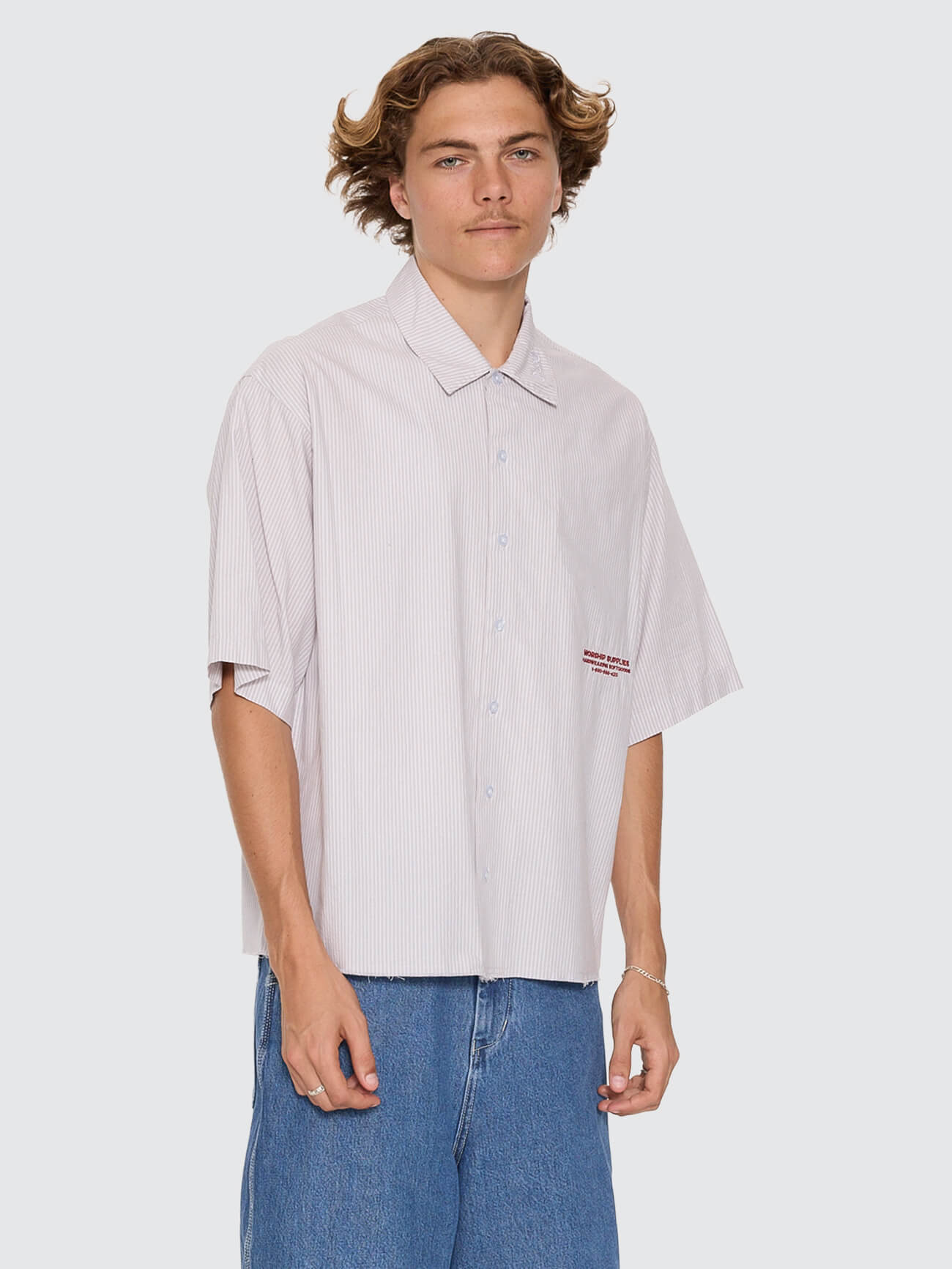 Data Point Box Crop Short Sleeve Shirt - Vapour Grey XS