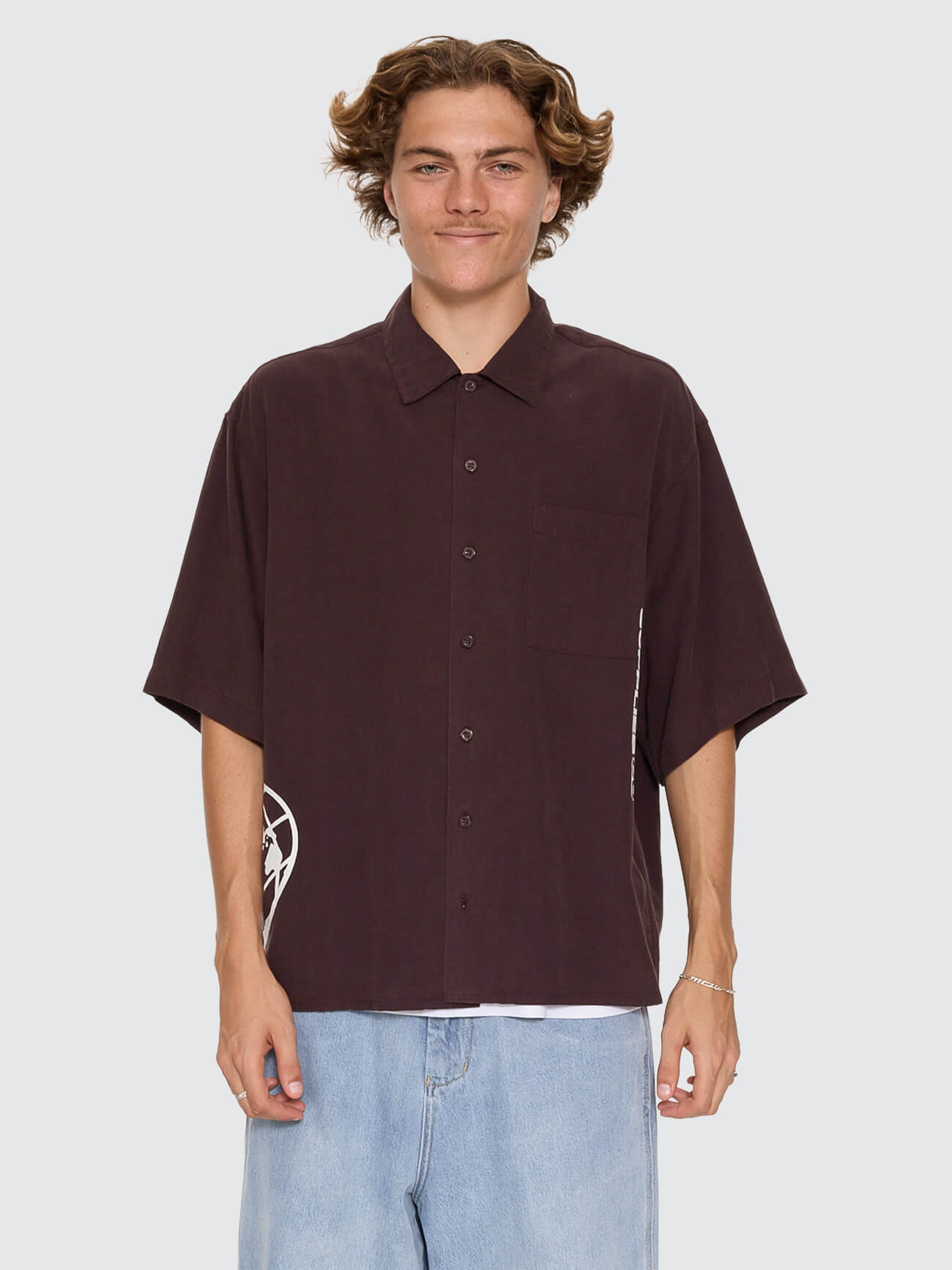 Hemisphere Box Crop Short Sleeve Shirt - Black Coffee XS
