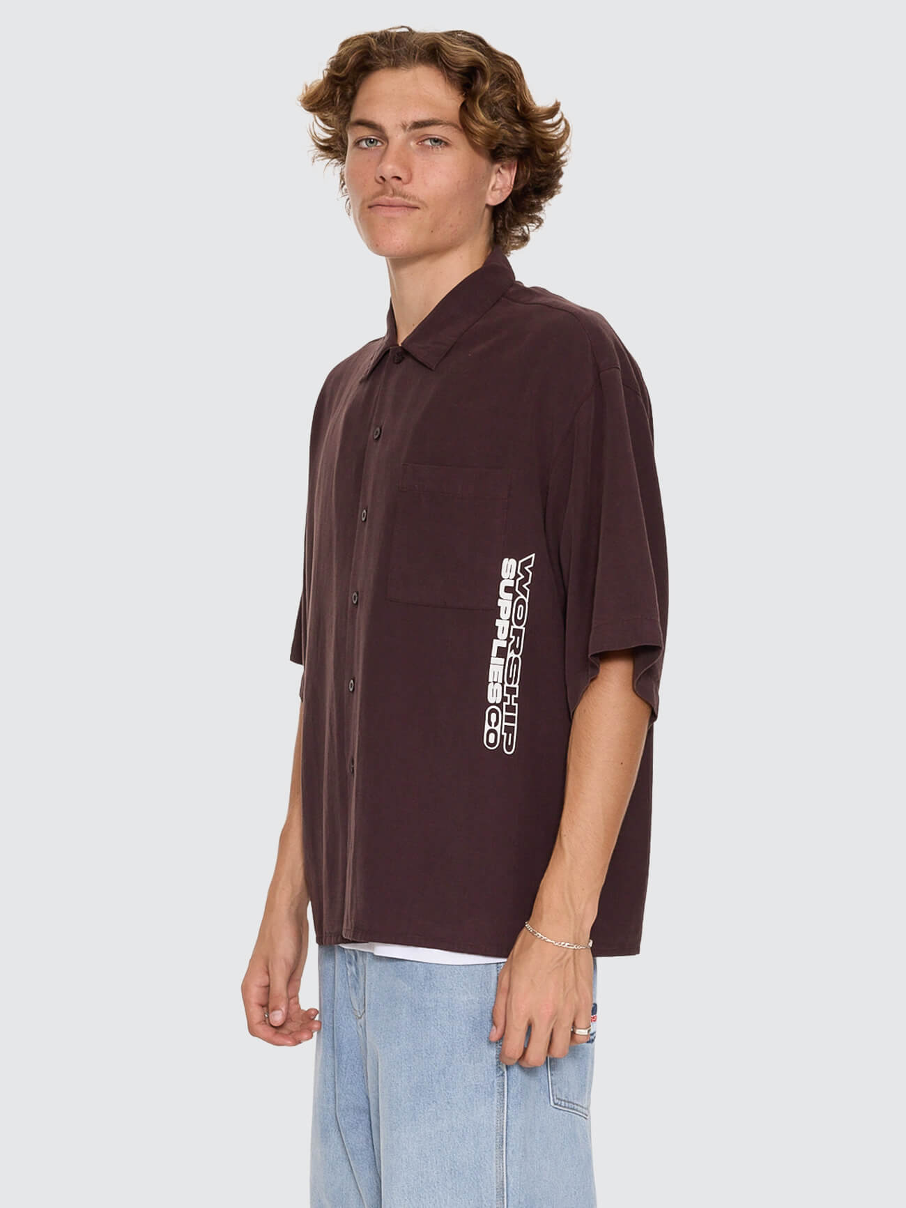 Hemisphere Box Crop Short Sleeve Shirt - Black Coffee XS