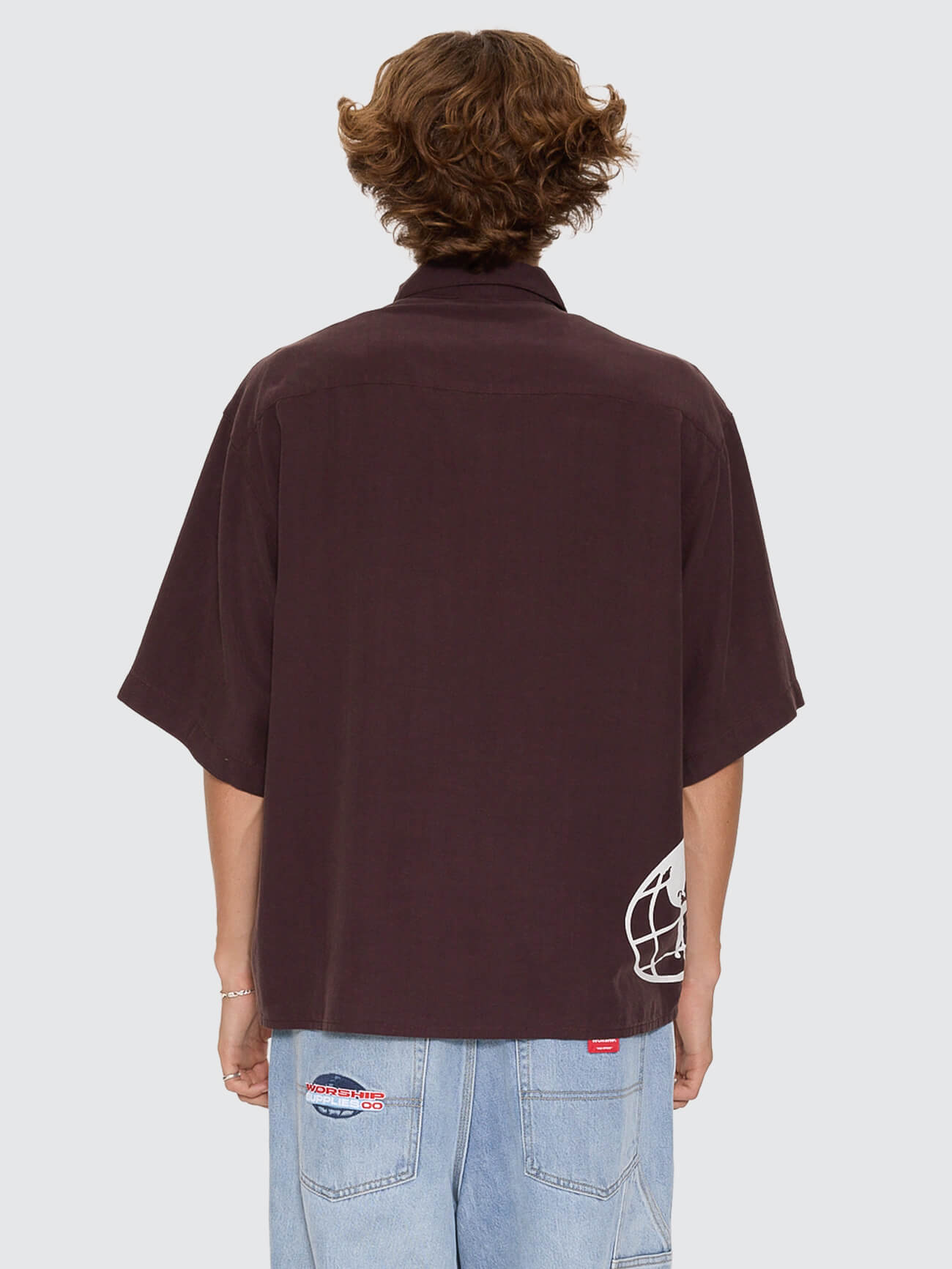 Hemisphere Box Crop Short Sleeve Shirt - Black Coffee XS