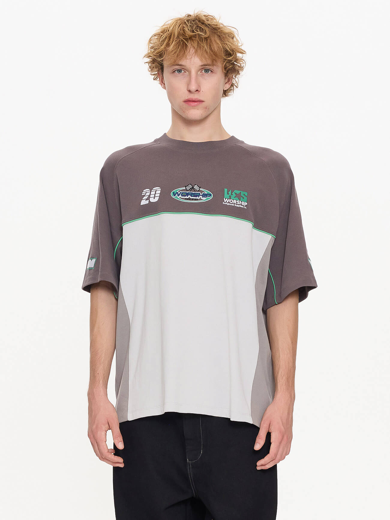 Pit Crew Panel Oversize Raglan Tee - Worn Black XS