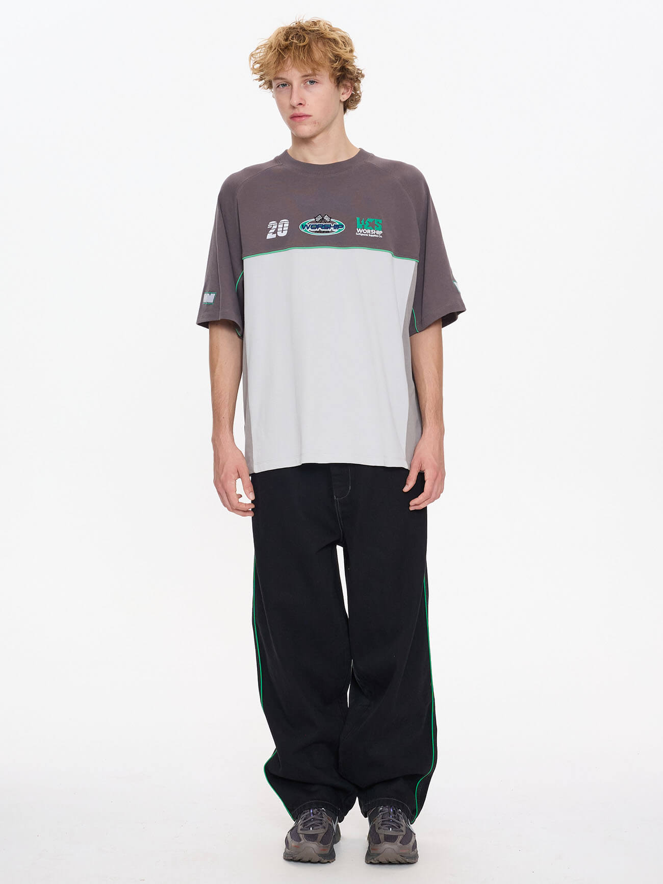 Pit Crew Panel Oversize Raglan Tee - Worn Black XS
