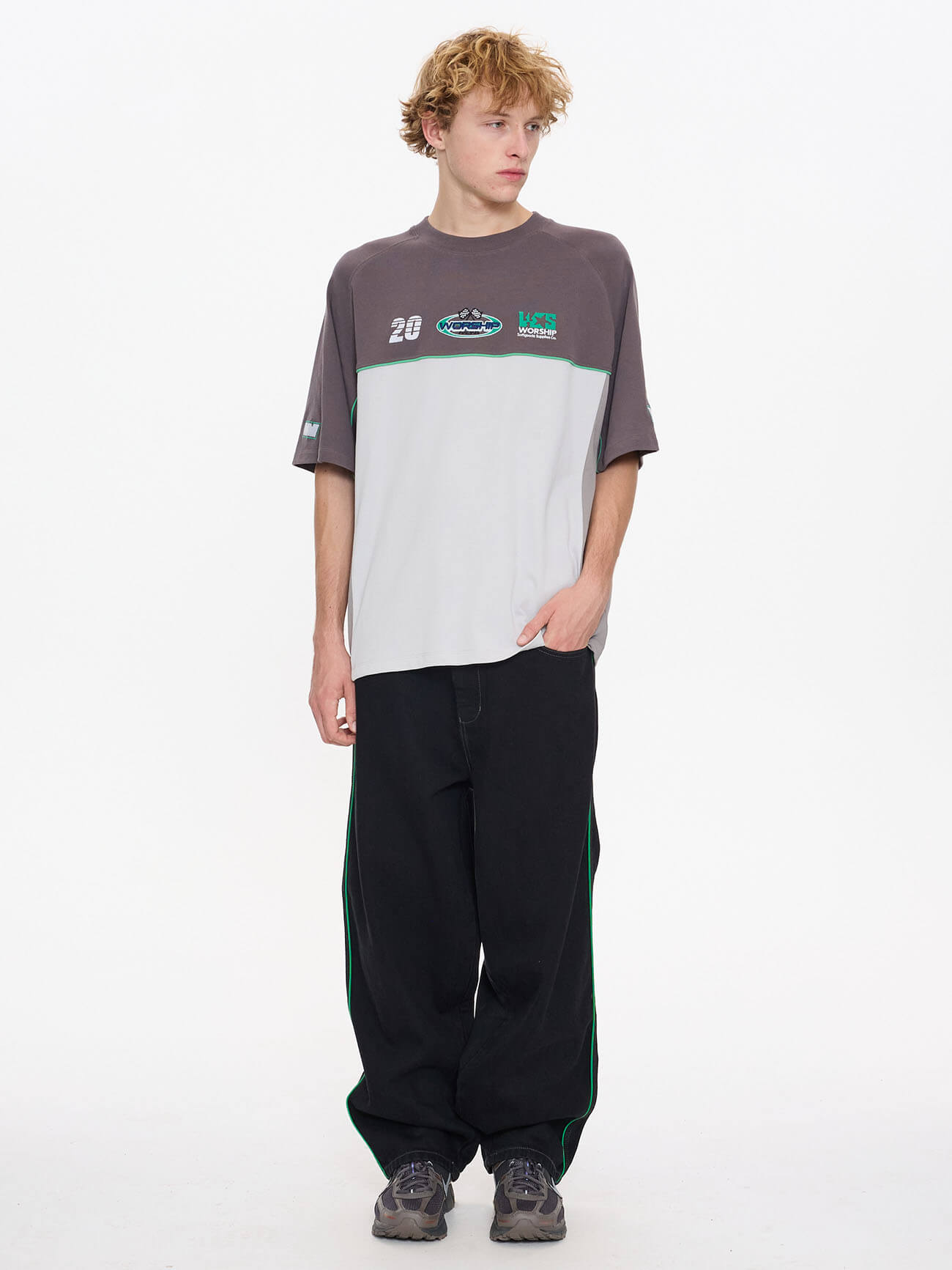 Pit Crew Panel Oversize Raglan Tee - Worn Black XS