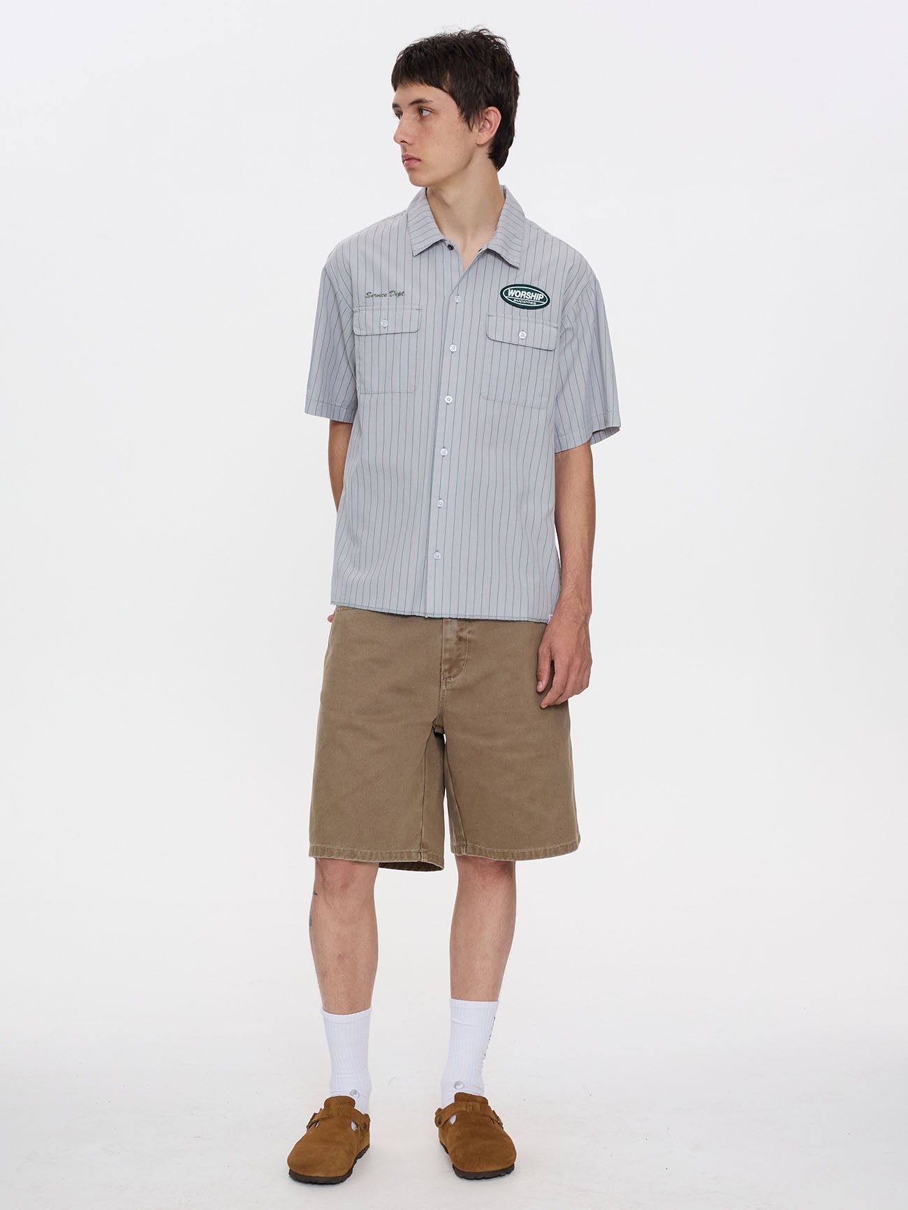 Service Stripe Short Sleeve Work Shirt - Lunar Grey