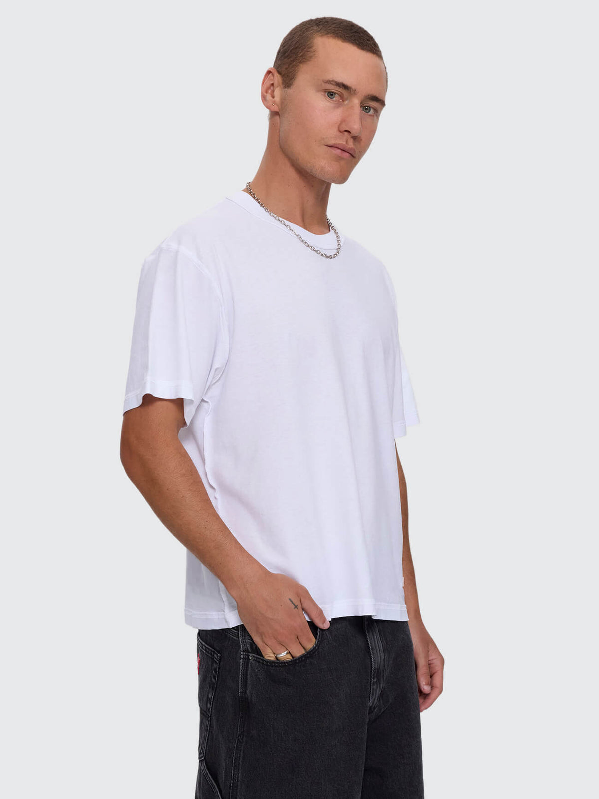 Reverse Box Crop Cotton Linen Tee - White XS