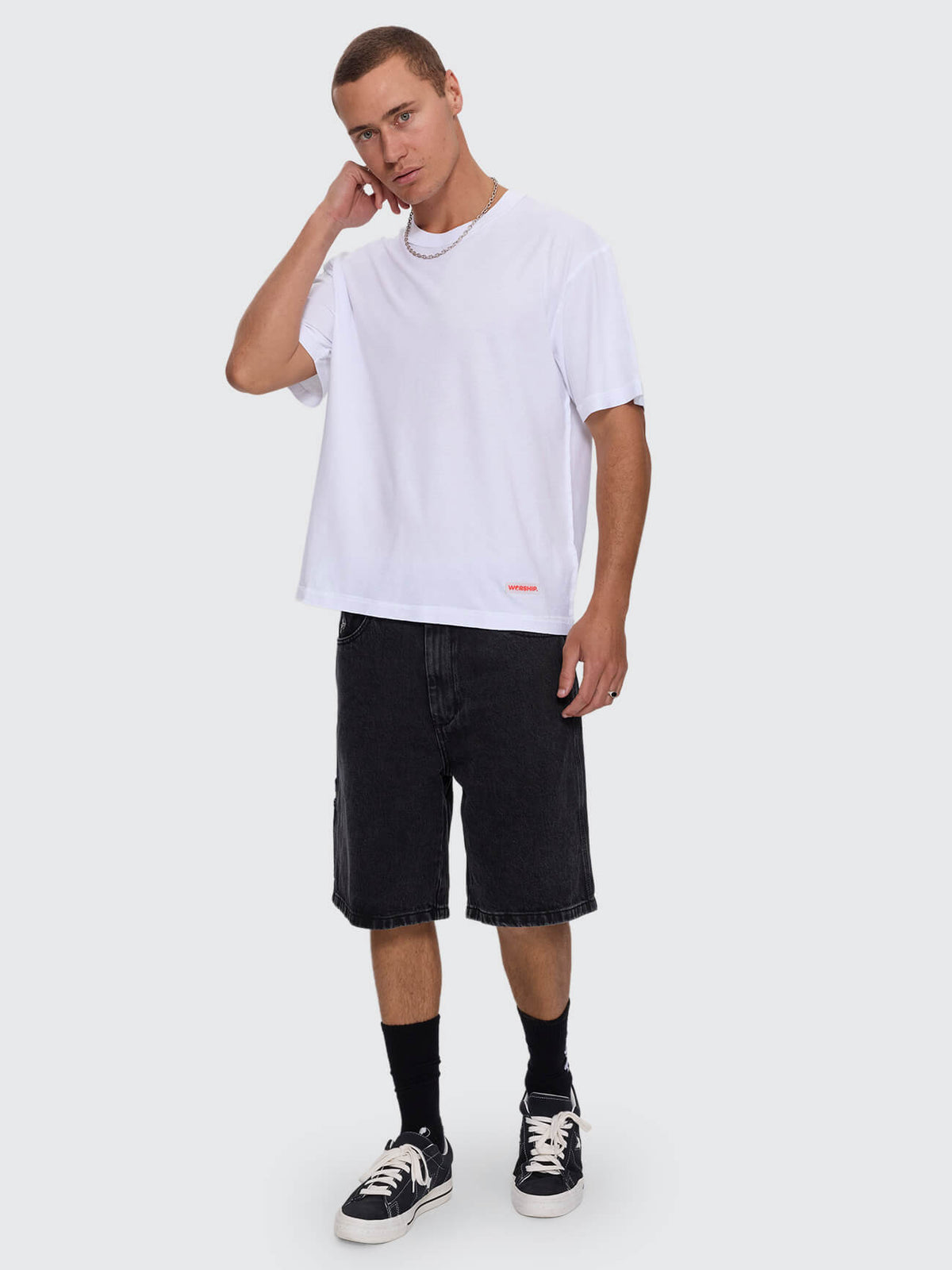 Reverse Box Crop Cotton Linen Tee - White XS
