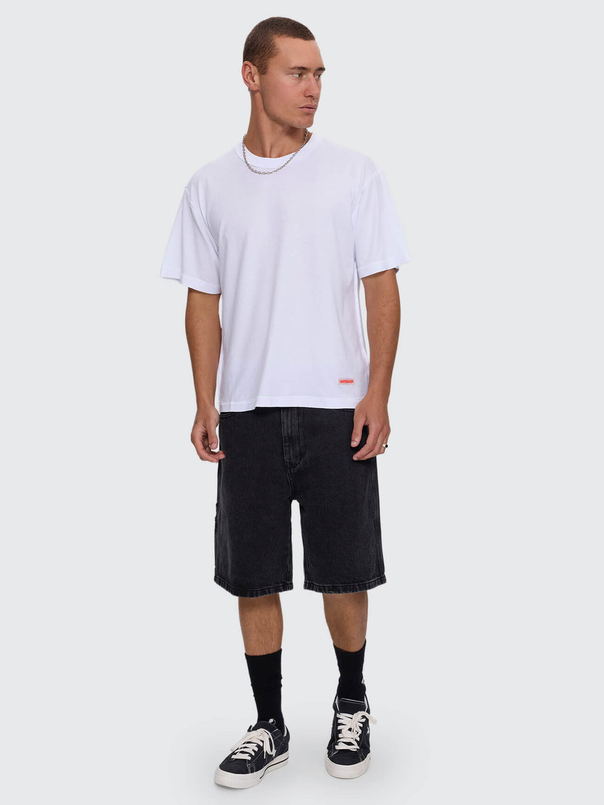 Reverse Box Crop Cotton Linen Tee - White XS