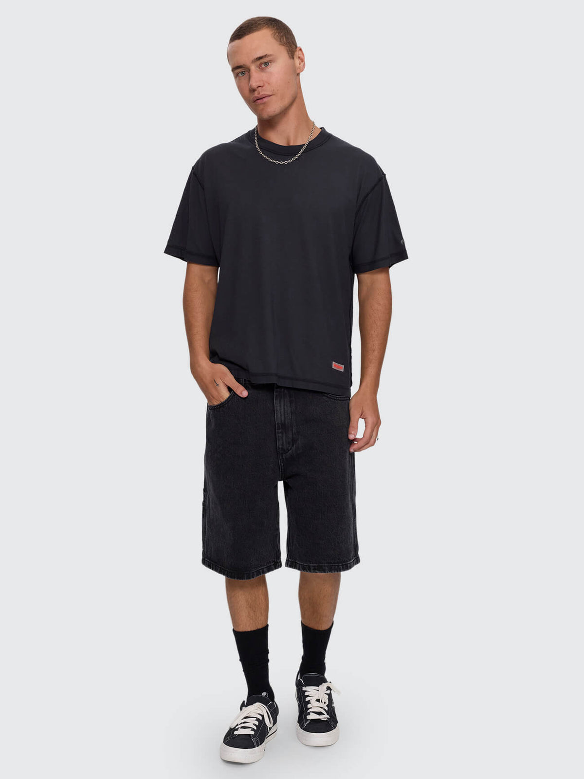 Reverse Box Crop Cotton Linen Tee - Pigment Black XS