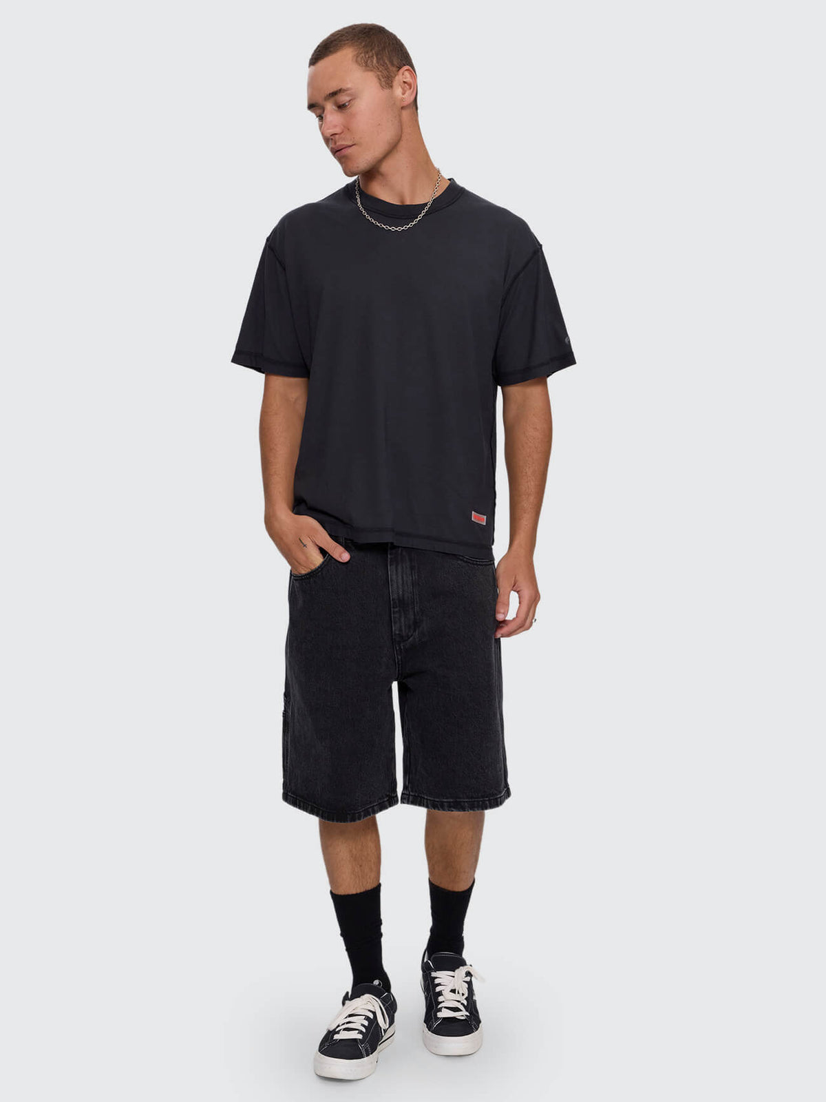 Reverse Box Crop Cotton Linen Tee - Pigment Black XS
