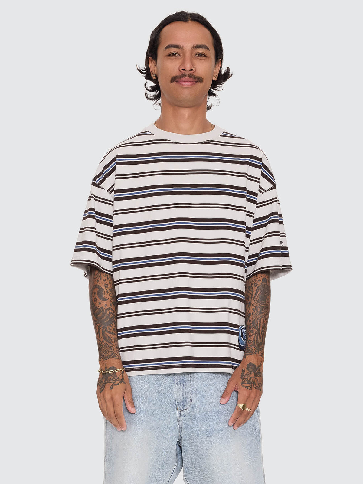 Dimension Stripe Box Crop Tee - Moonstruck XS
