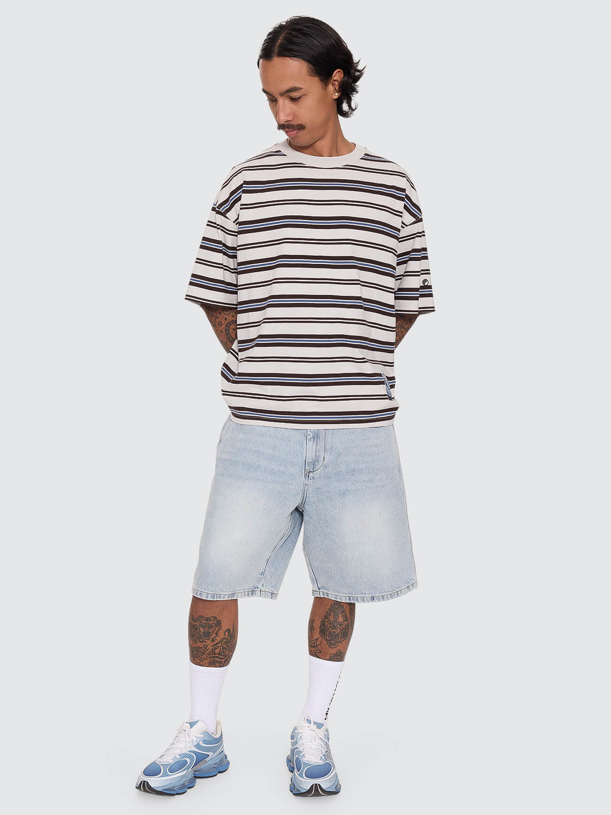 Dimension Stripe Box Crop Tee - Moonstruck XS