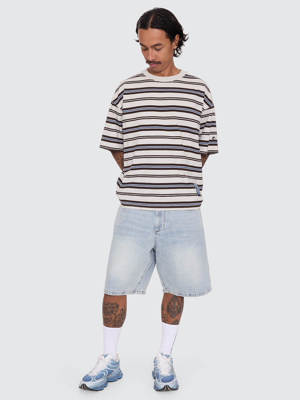 Dimension Stripe Box Crop Tee - Moonstruck XS