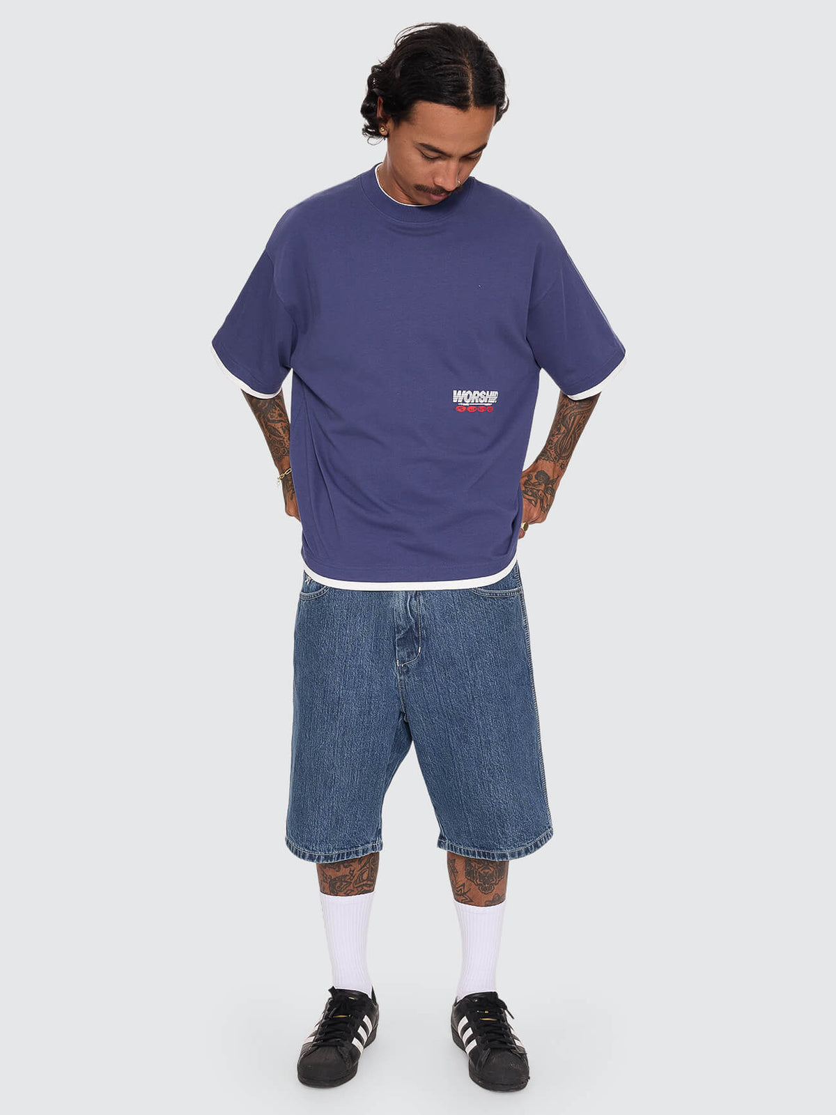Half Court Box Crop Layer Tee - Medieval Blue XS