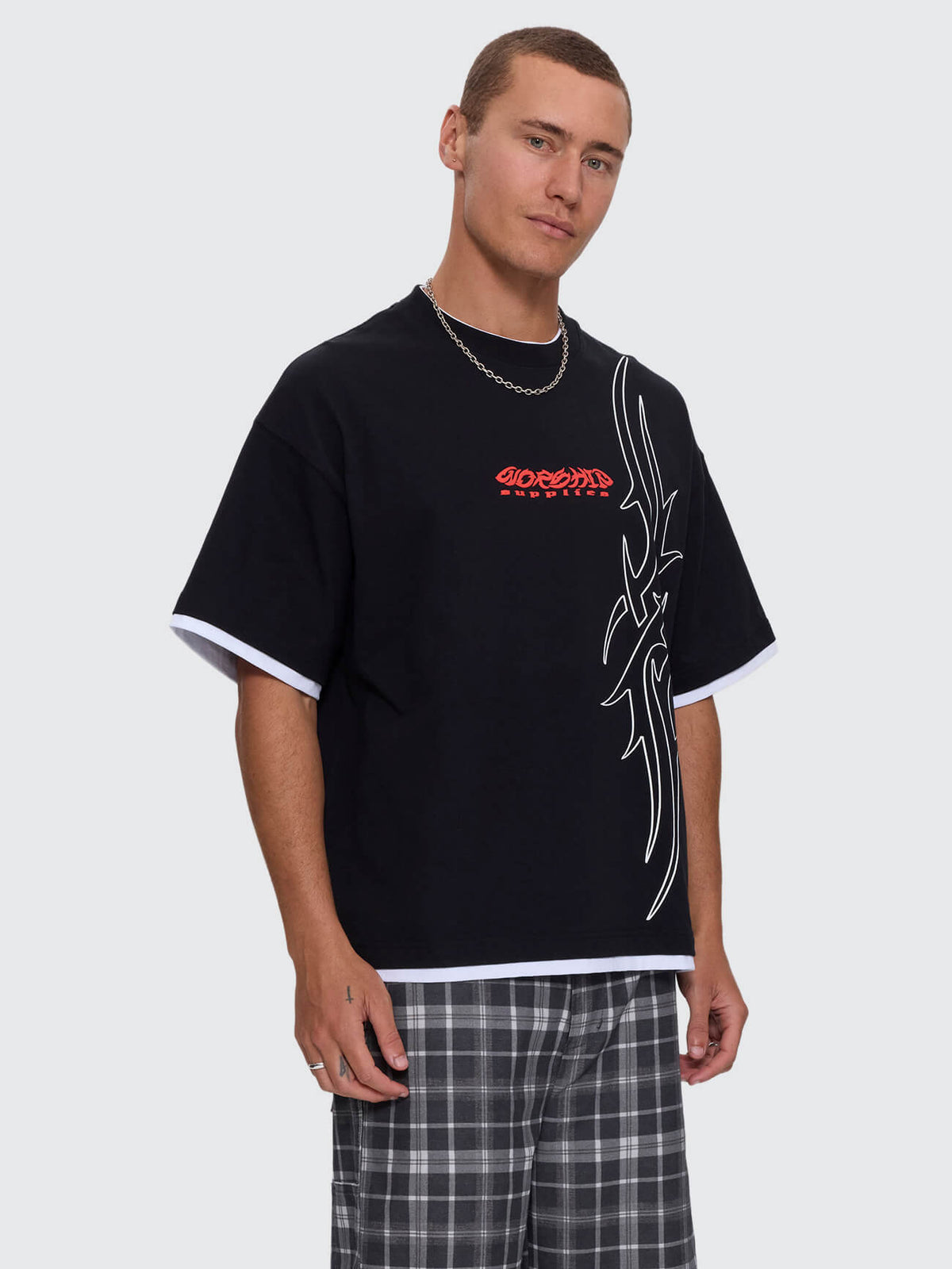 Pitted Box Crop Layer Tee - Black XXS