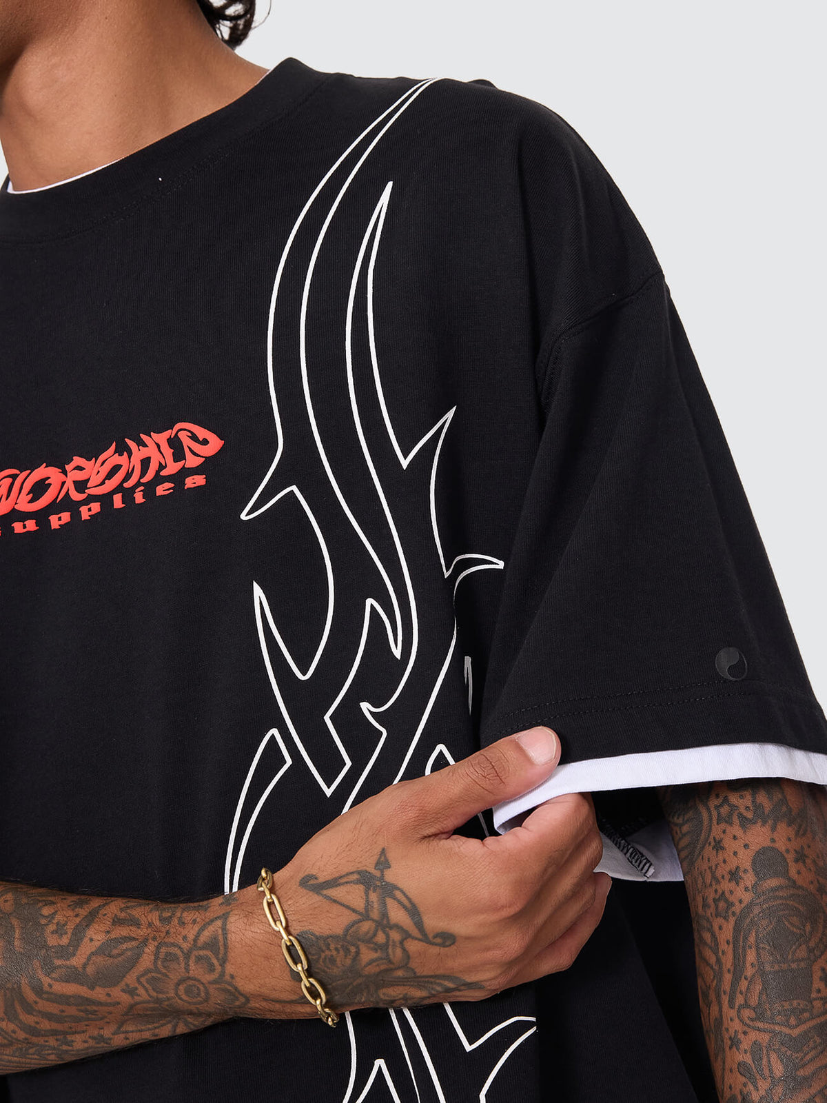 Pitted Box Crop Layer Tee - Black XXS