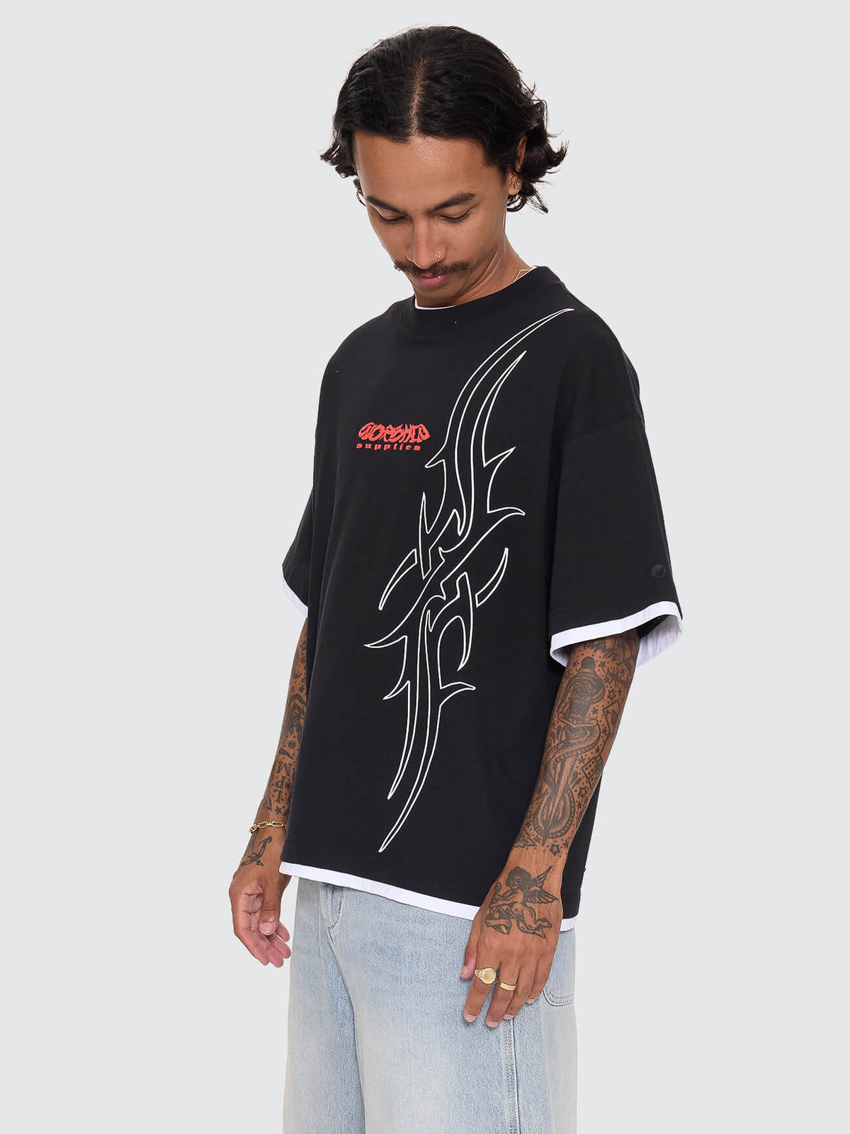 Pitted Box Crop Layer Tee - Black XXS