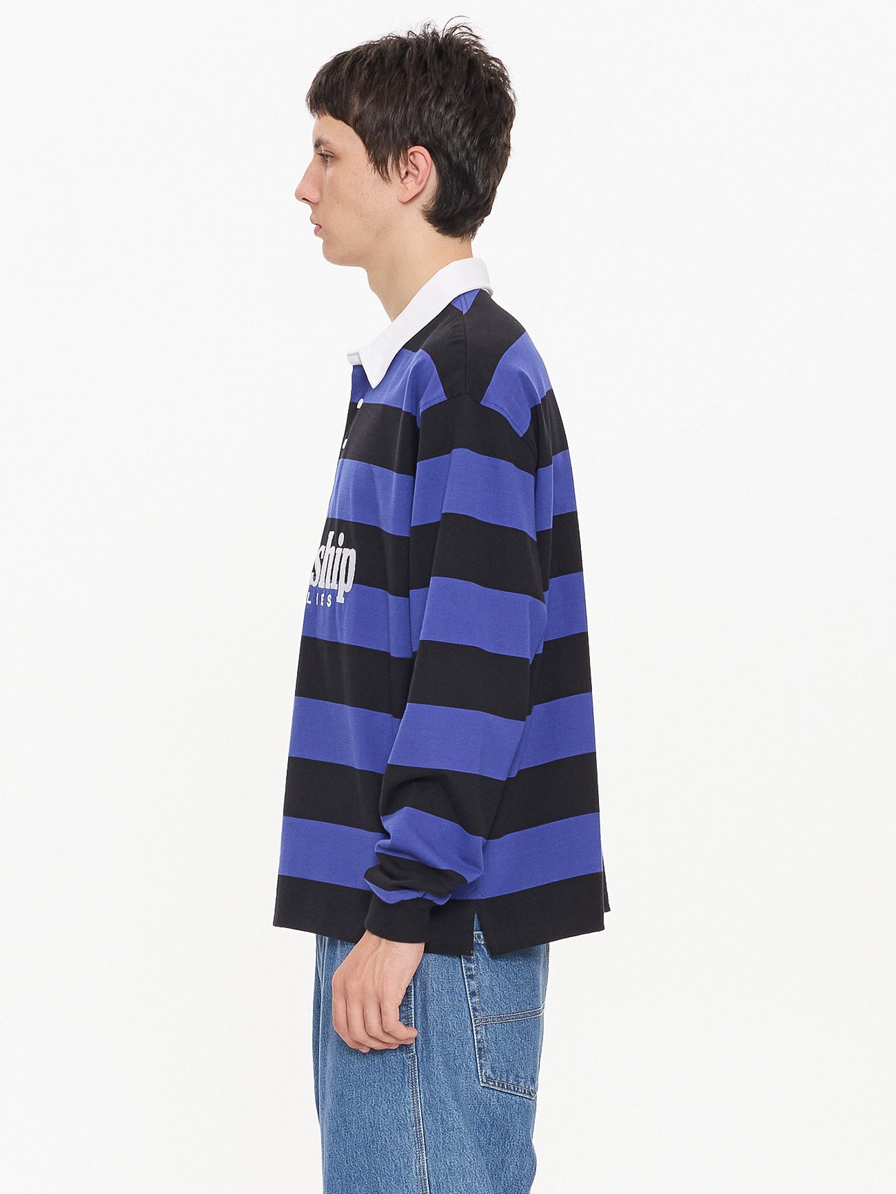 Smoko Long Sleeve Rugby Polo - Black - Cobalt