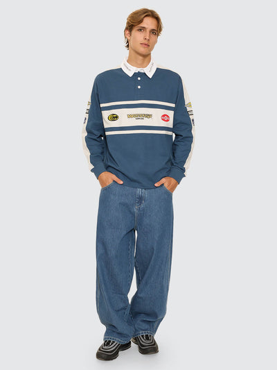 Worship Burner Long Sleeve Rugby Polo Blue