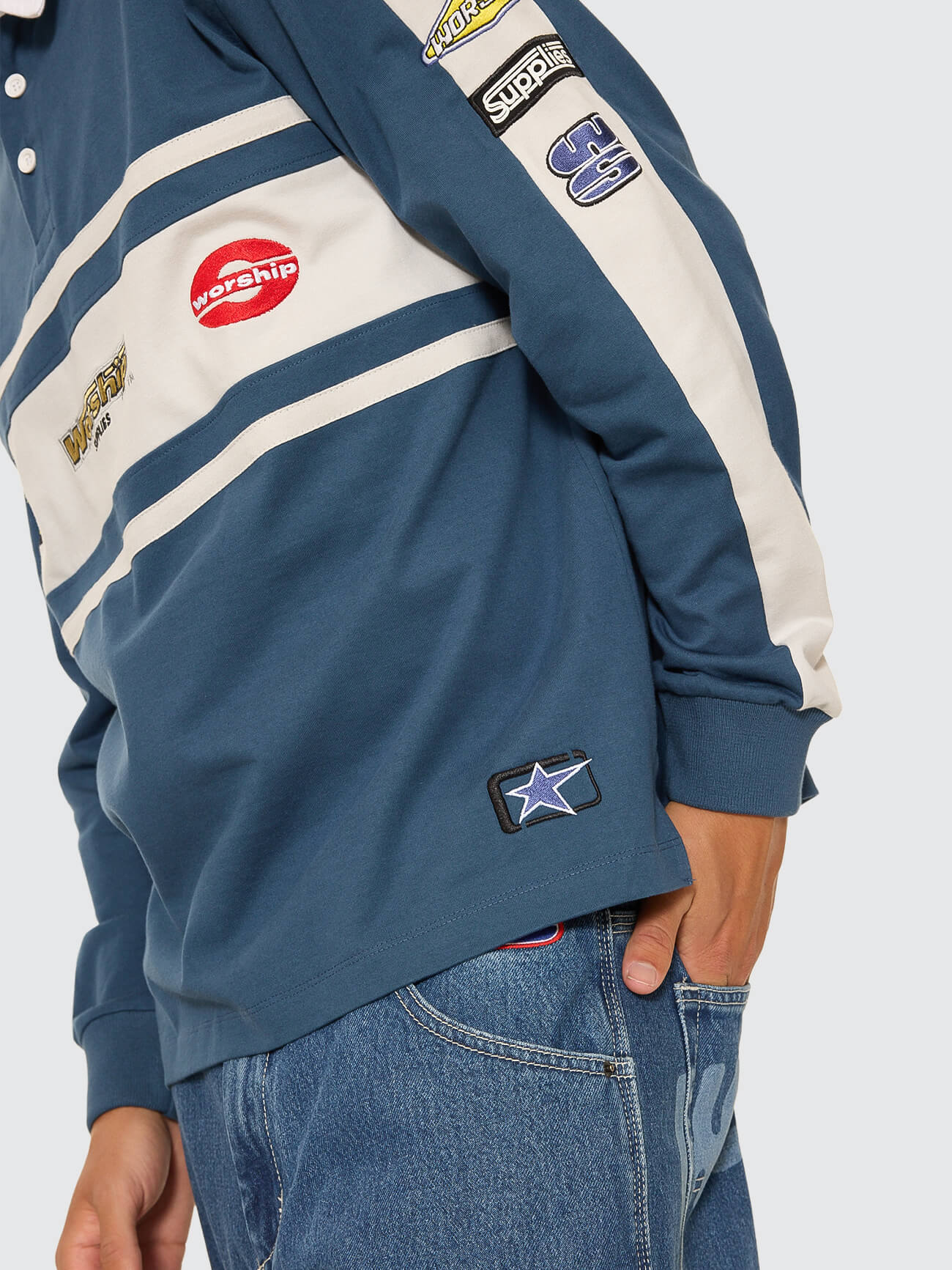 Burner Long Sleeve Rugby Polo - Blue