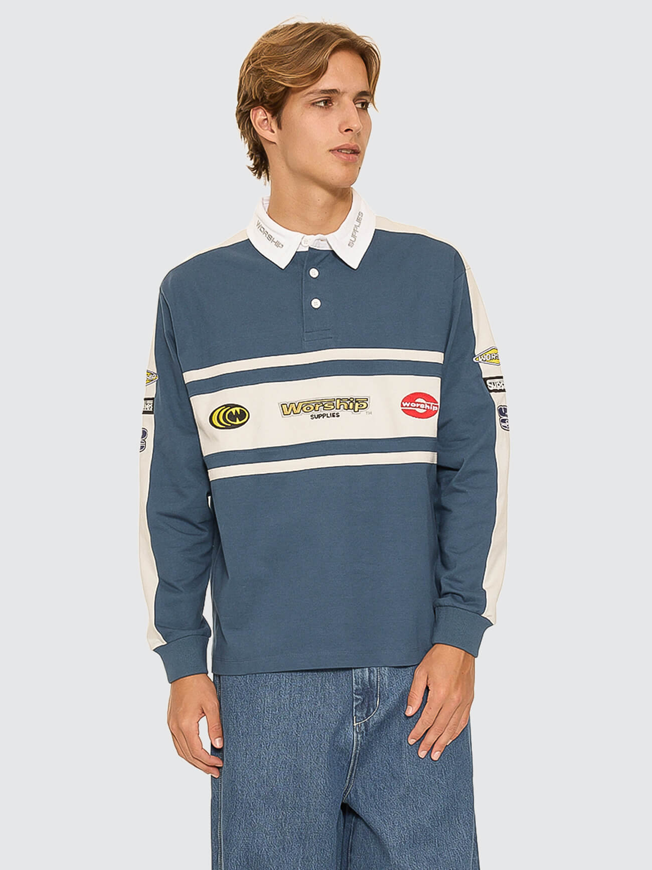 Burner Long Sleeve Rugby Polo - Blue