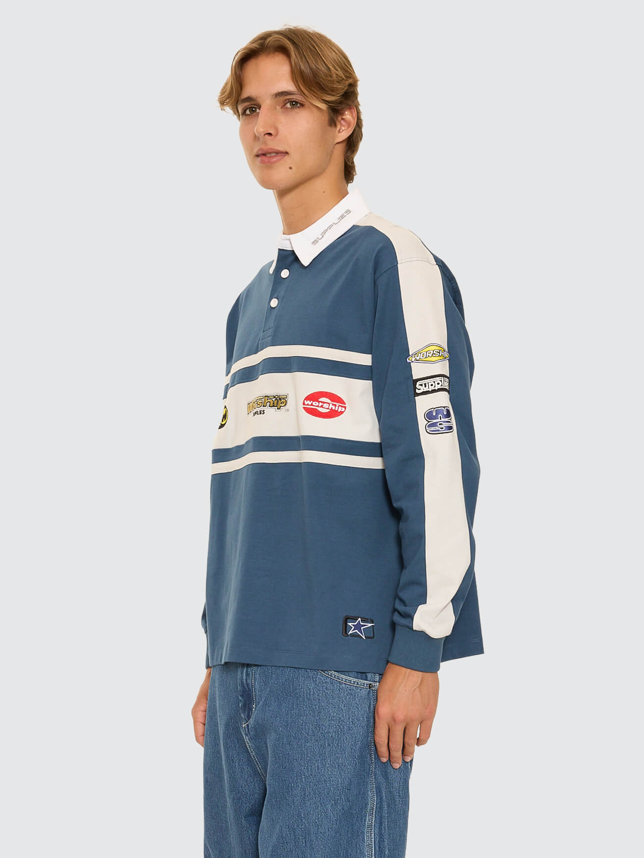 Burner Long Sleeve Rugby Polo - Blue