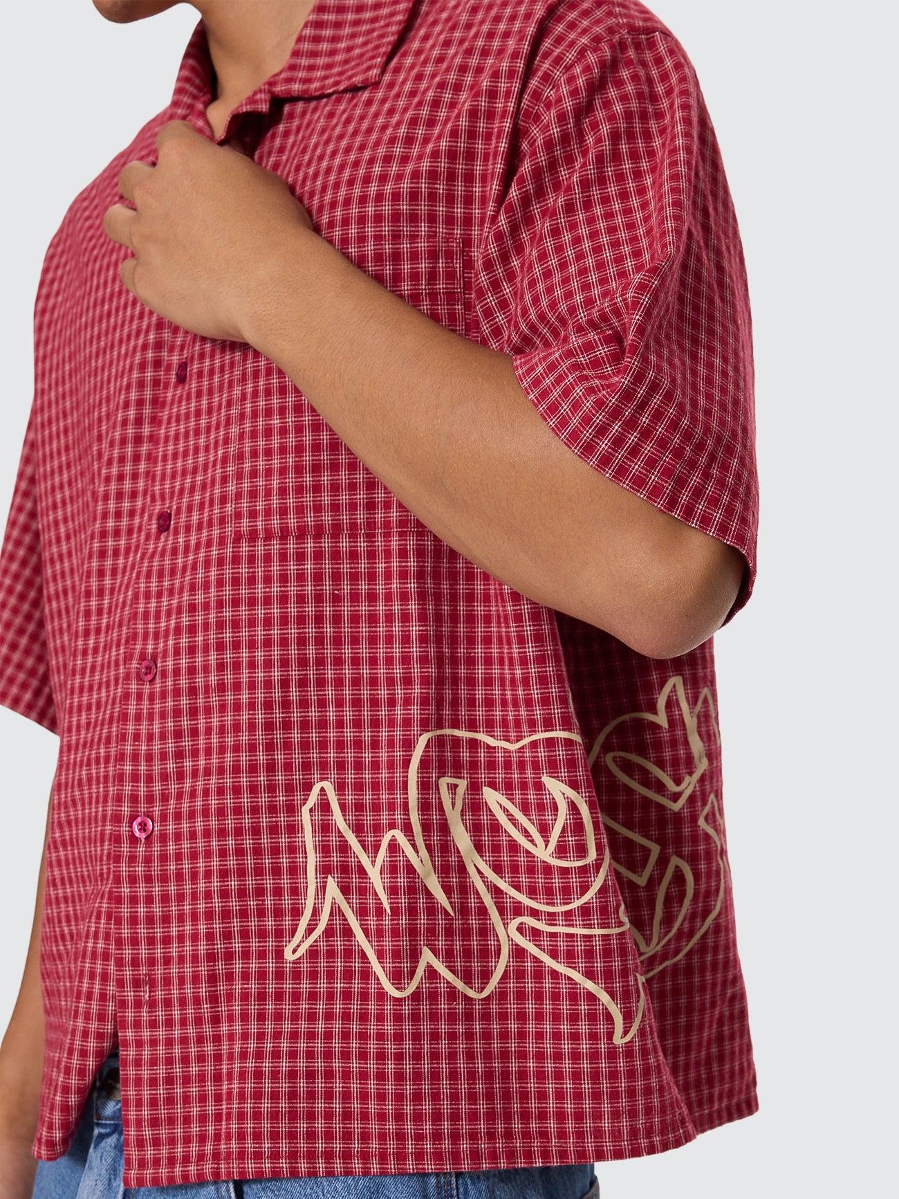 Spray Box Crop Short Sleeve Shirt - Burgundy