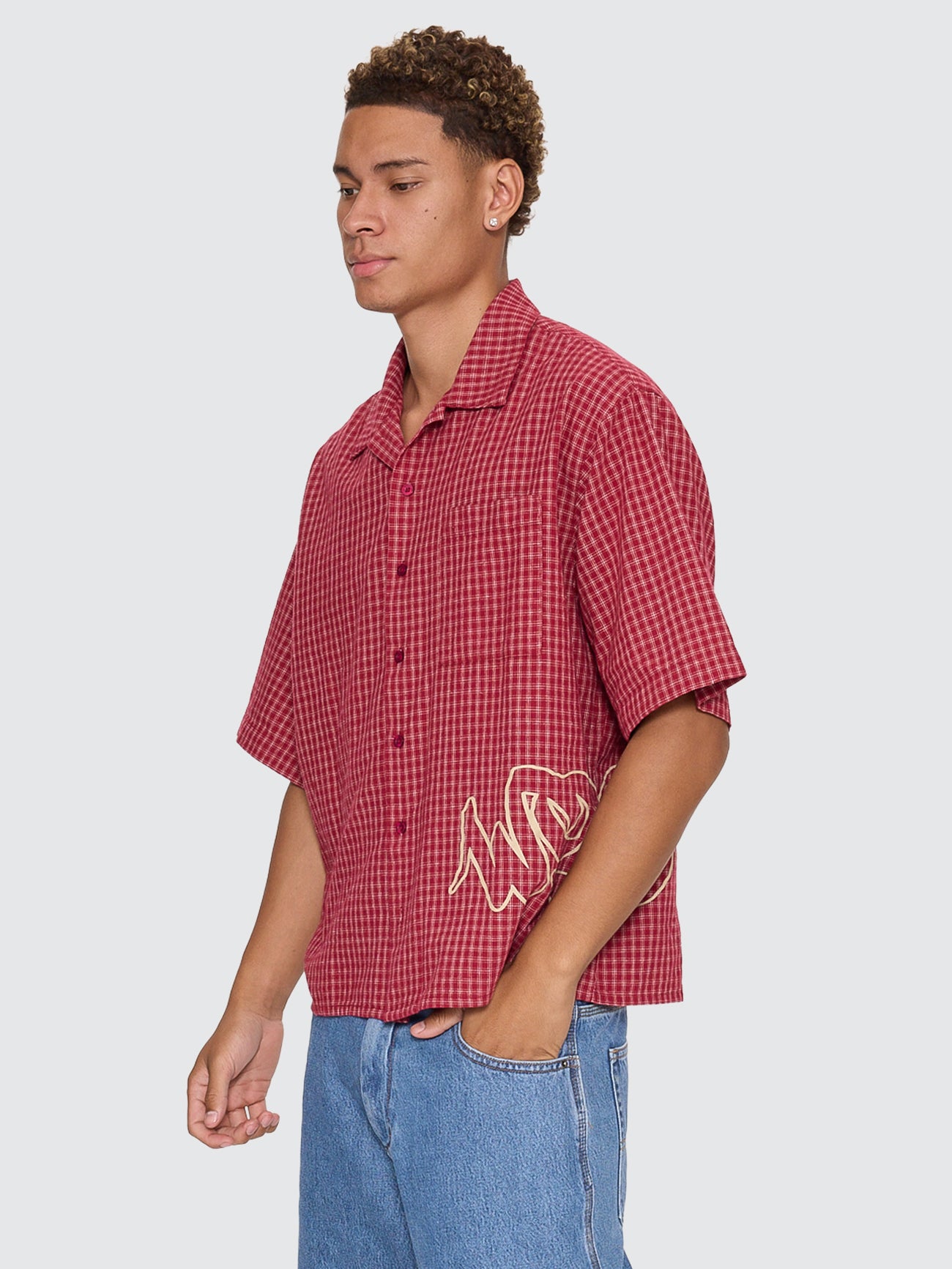 Spray Box Crop Short Sleeve Shirt - Burgundy