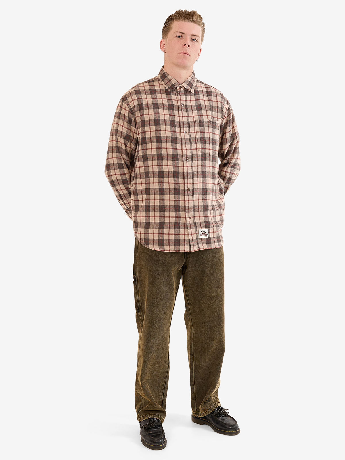Maybe Today Long Sleeve Flannel Shirt - Grey