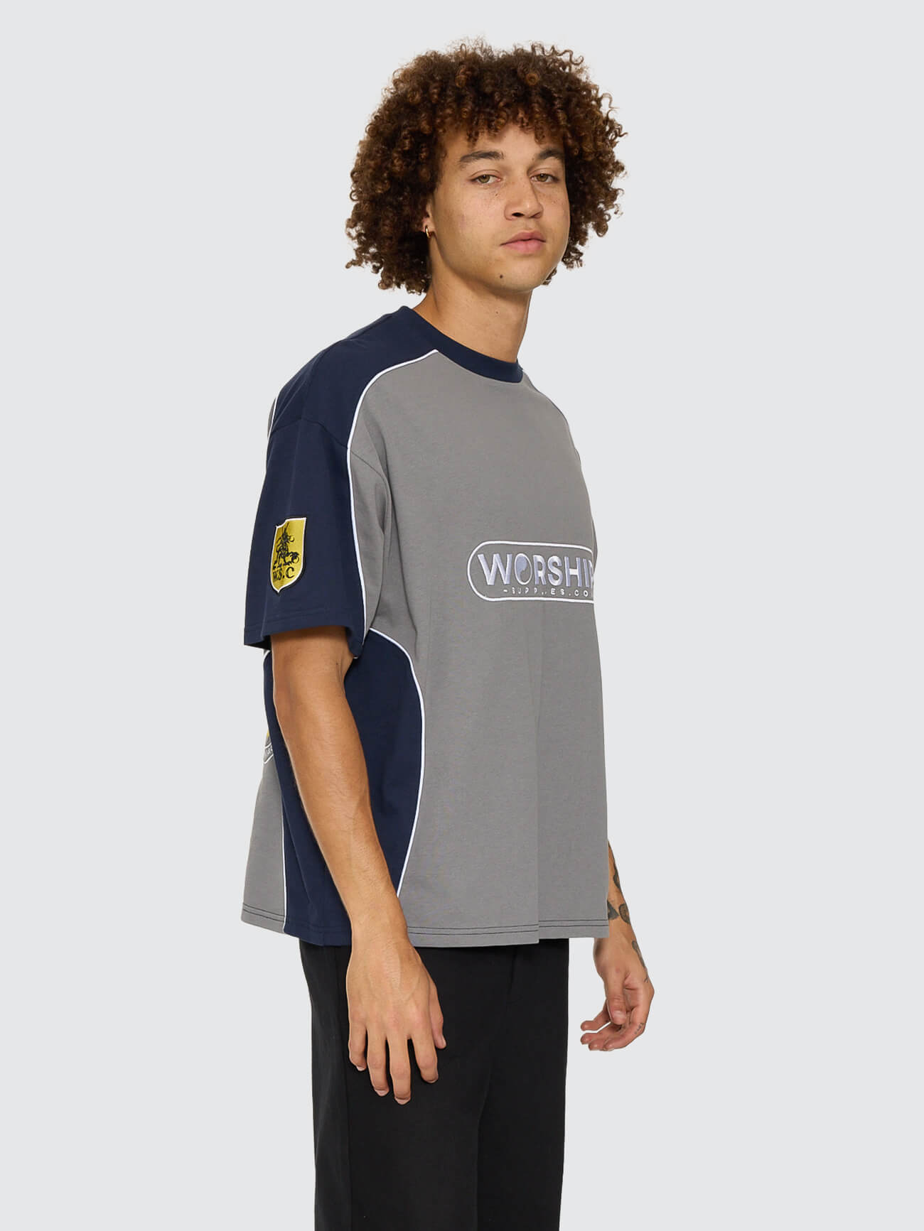 Sideline Oversize Panel Tee - Steel Grey - Black Iris XS