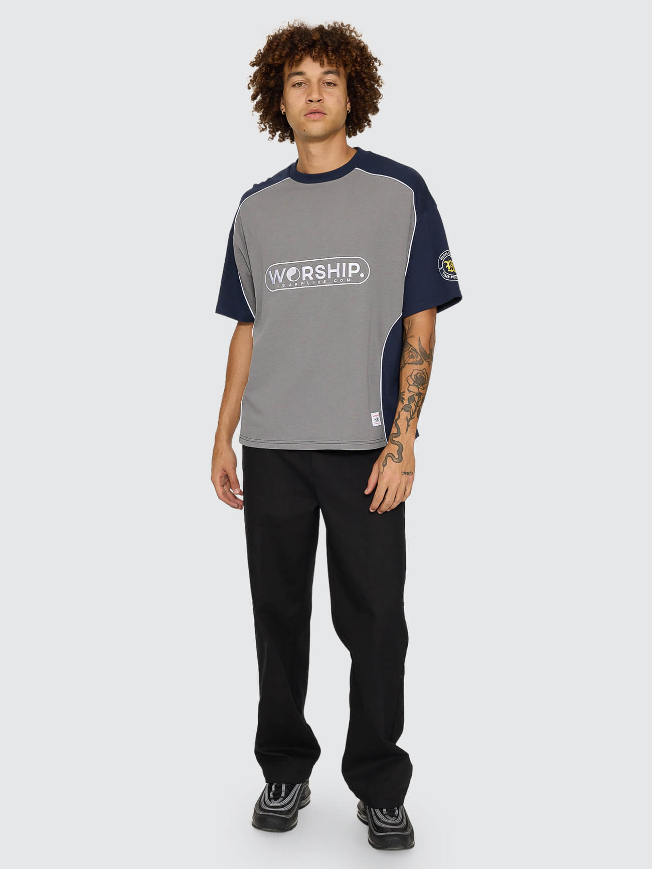 Sideline Oversize Panel Tee - Steel Grey - Black Iris XS
