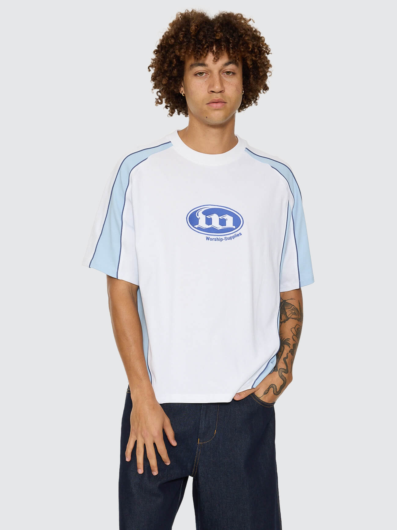 Morality Box Crop Panel Raglan Tee - White XS