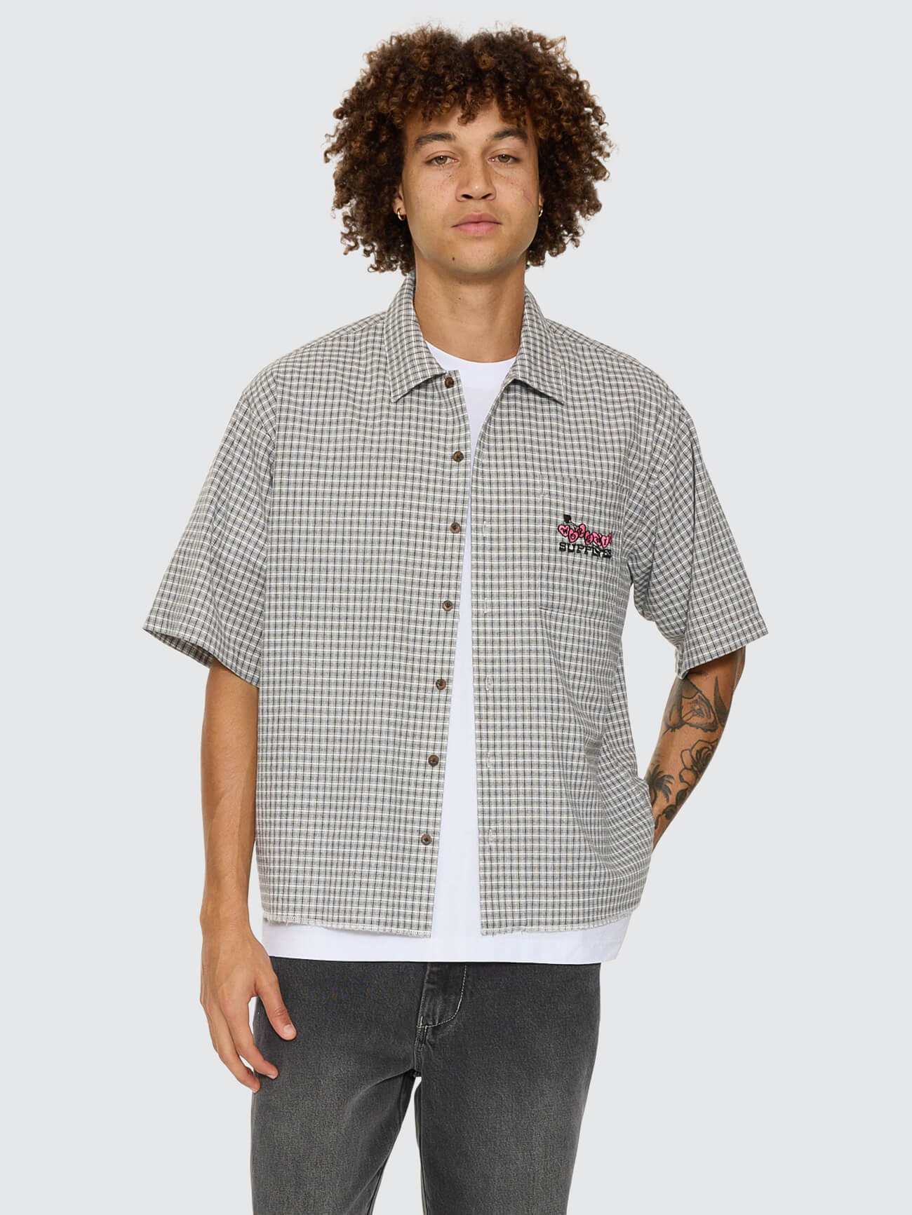 Tainted Love Box Crop Short Sleeve Shirt - Steel Grey XS