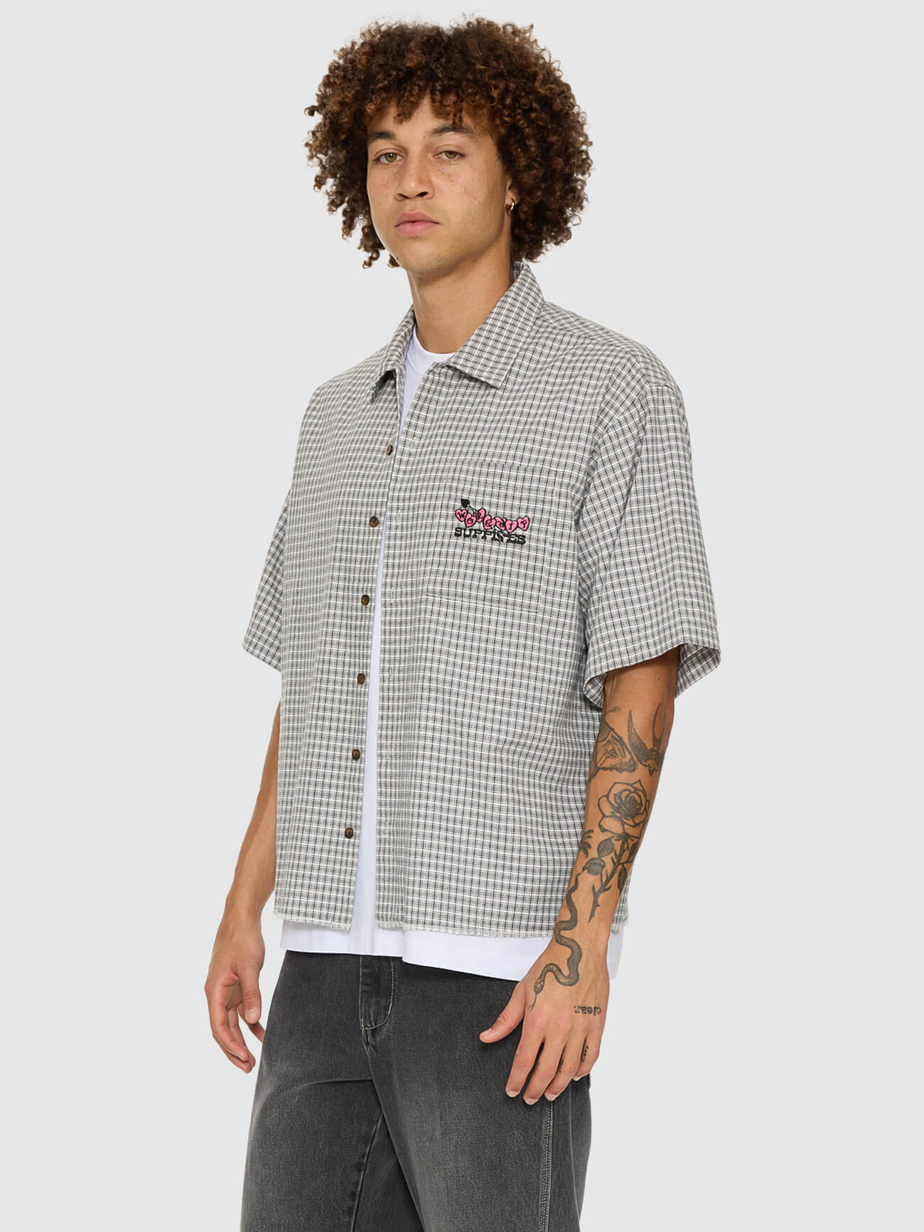 Tainted Love Box Crop Short Sleeve Shirt - Steel Grey XS