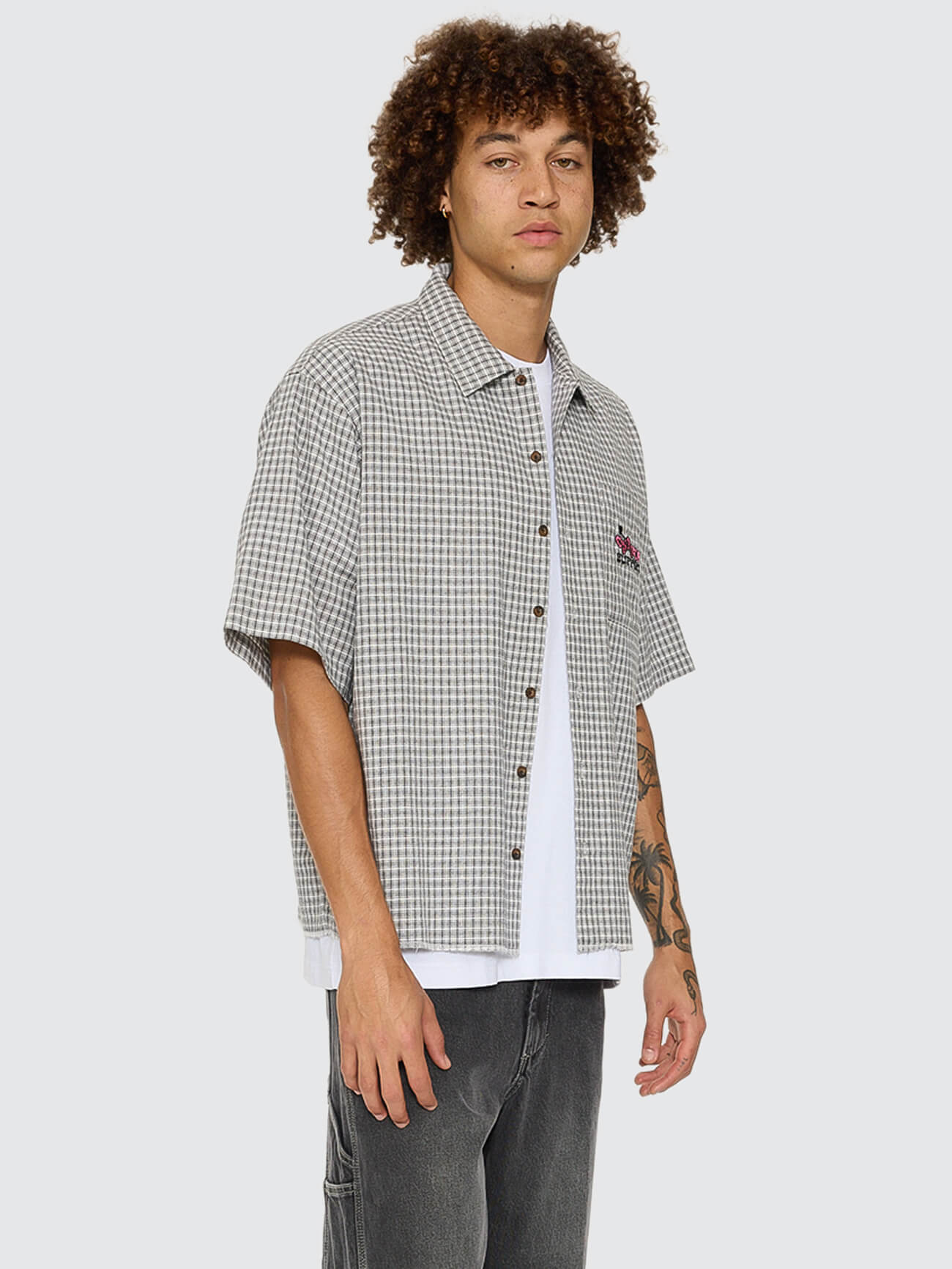 Tainted Love Box Crop Short Sleeve Shirt - Steel Grey XS