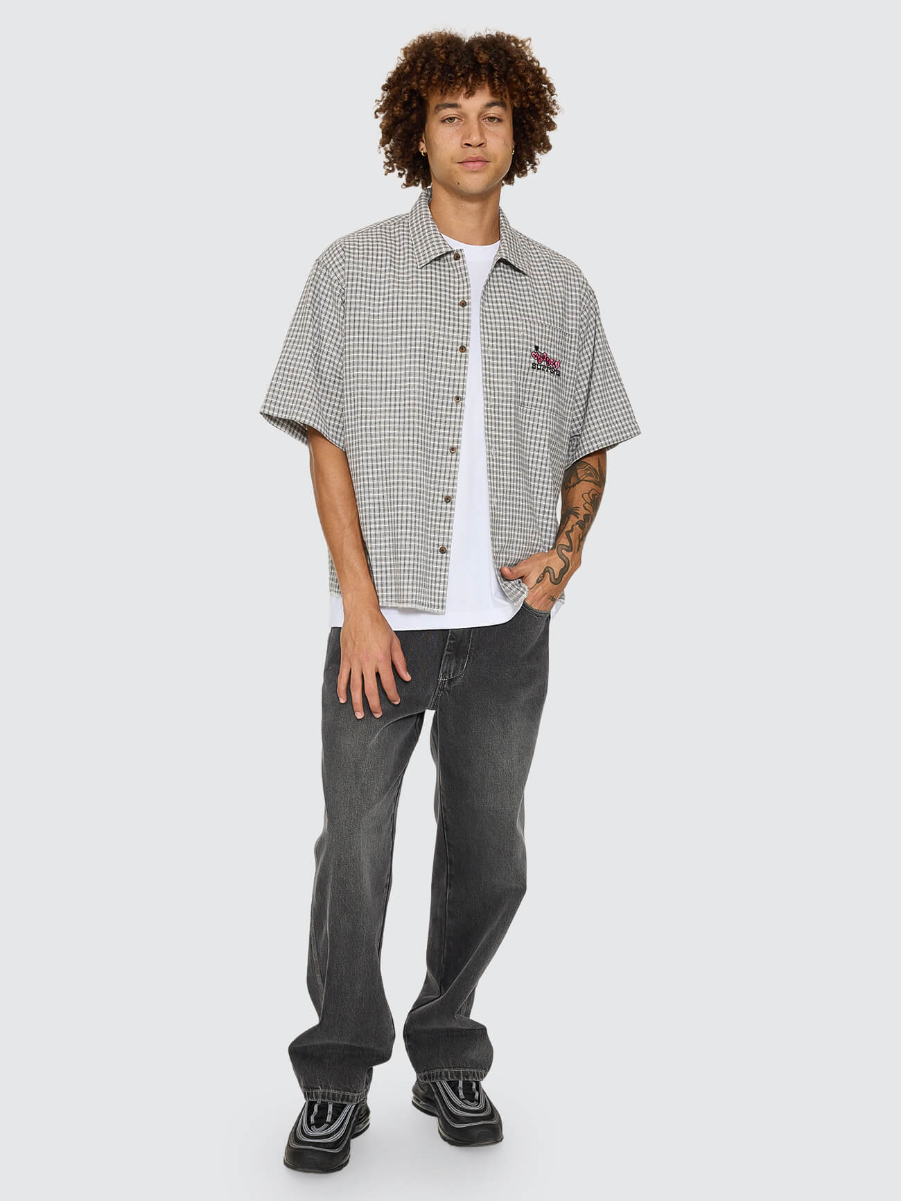 Tainted Love Box Crop Short Sleeve Shirt - Steel Grey XS