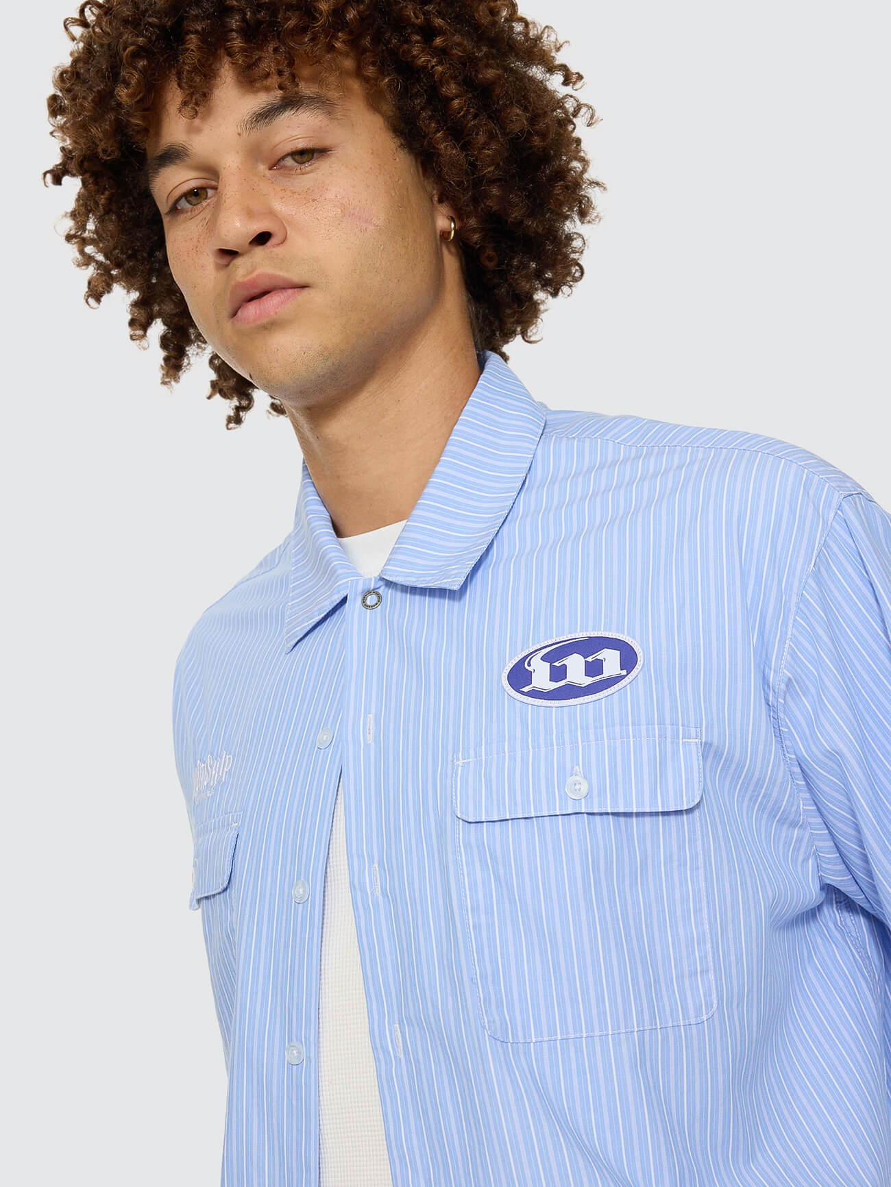 Morality Box Crop Short Sleeve Work Shirt - Light Blue XS
