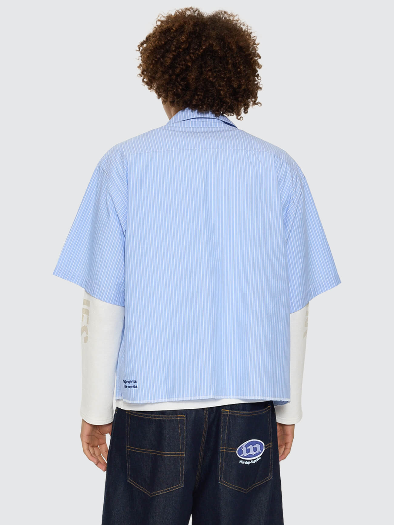 Morality Box Crop Short Sleeve Work Shirt - Light Blue XS