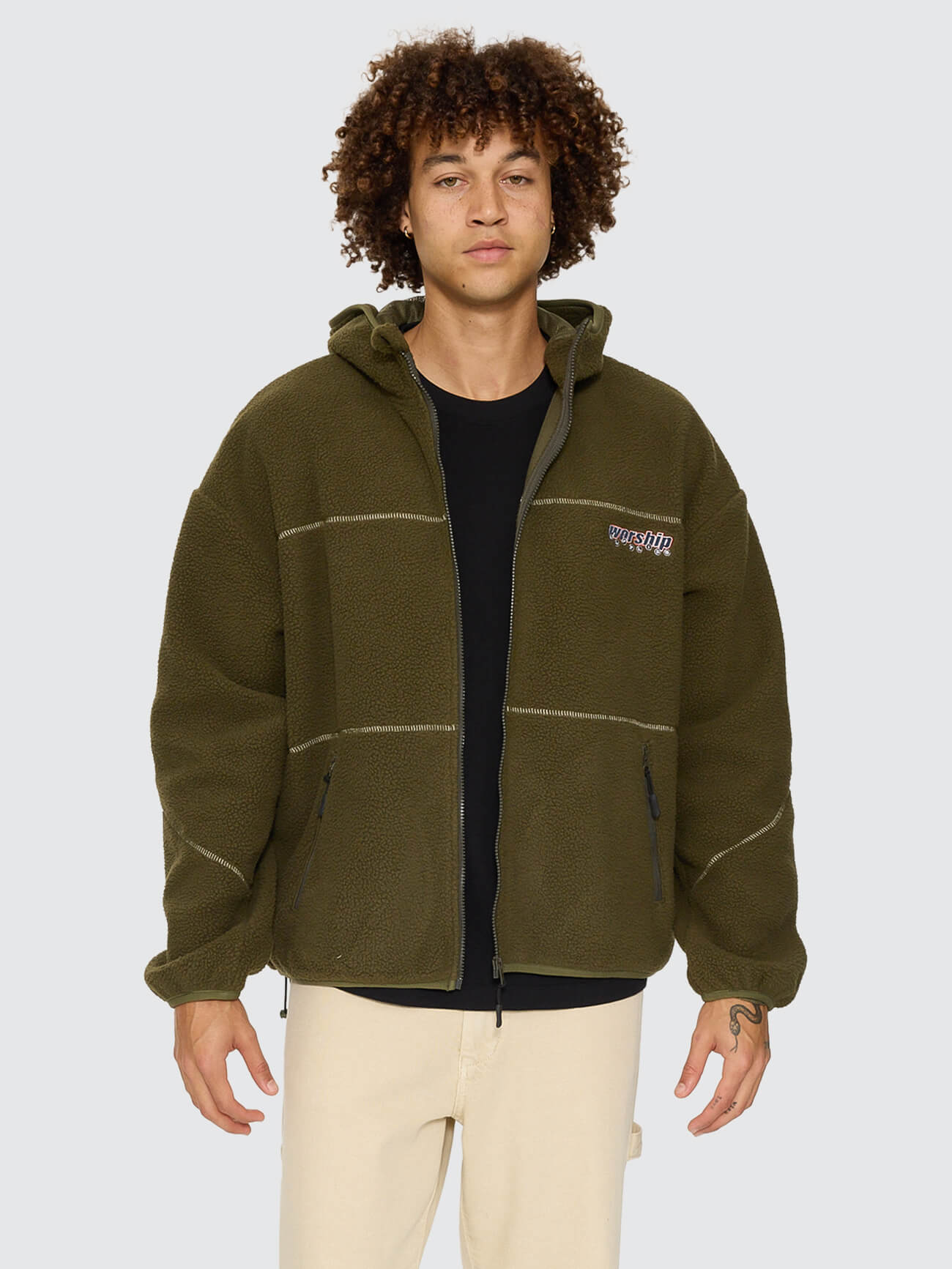Line Stepper Hooded Sherpa Jacket - Grape Leaf XS