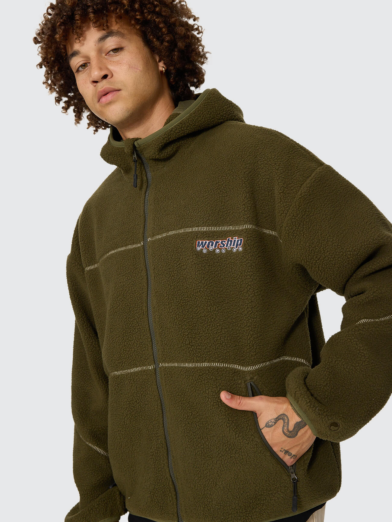 Line Stepper Hooded Sherpa Jacket - Grape Leaf XS